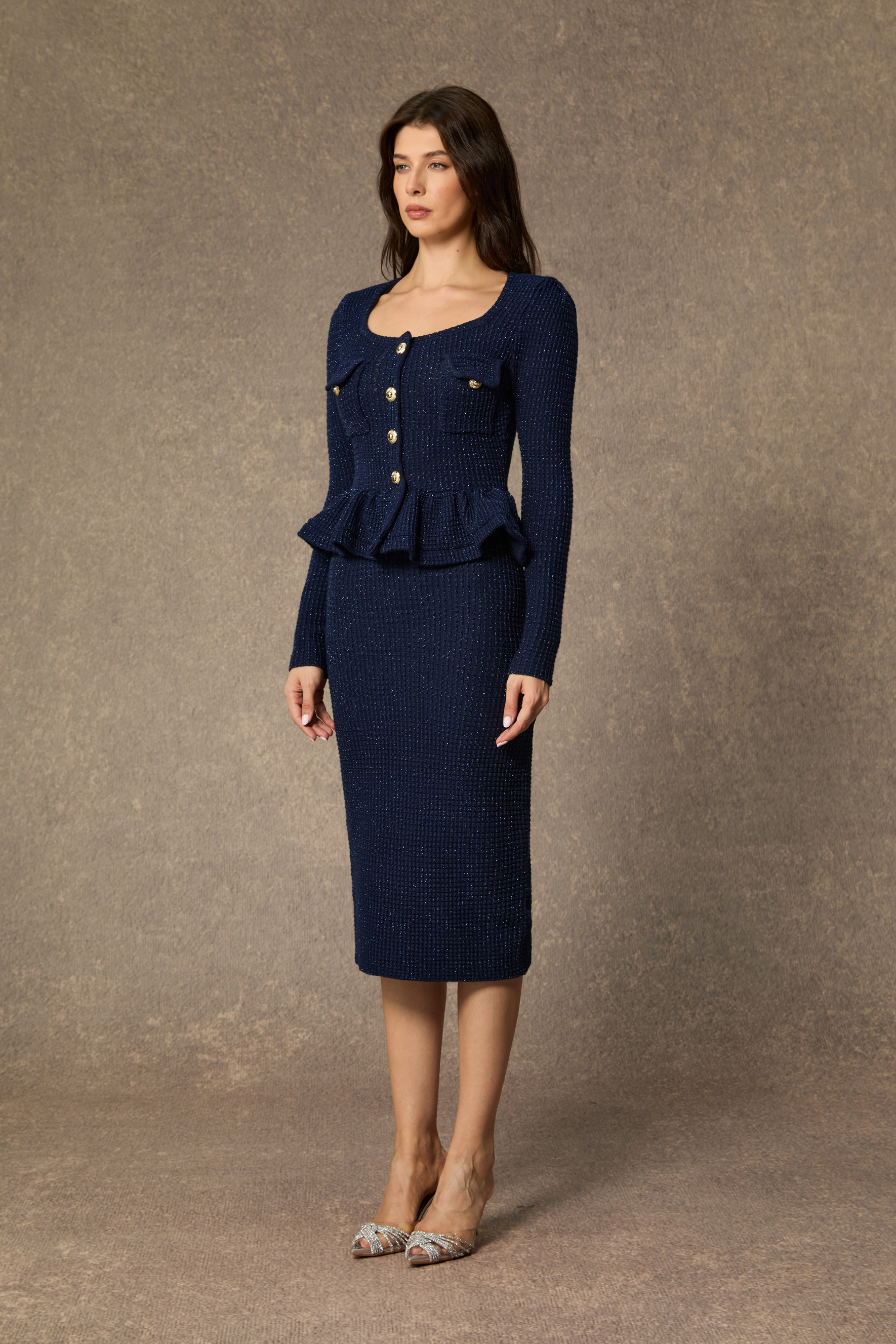 Best Date Ever Blue Square Neck Ruffled Midi Dress