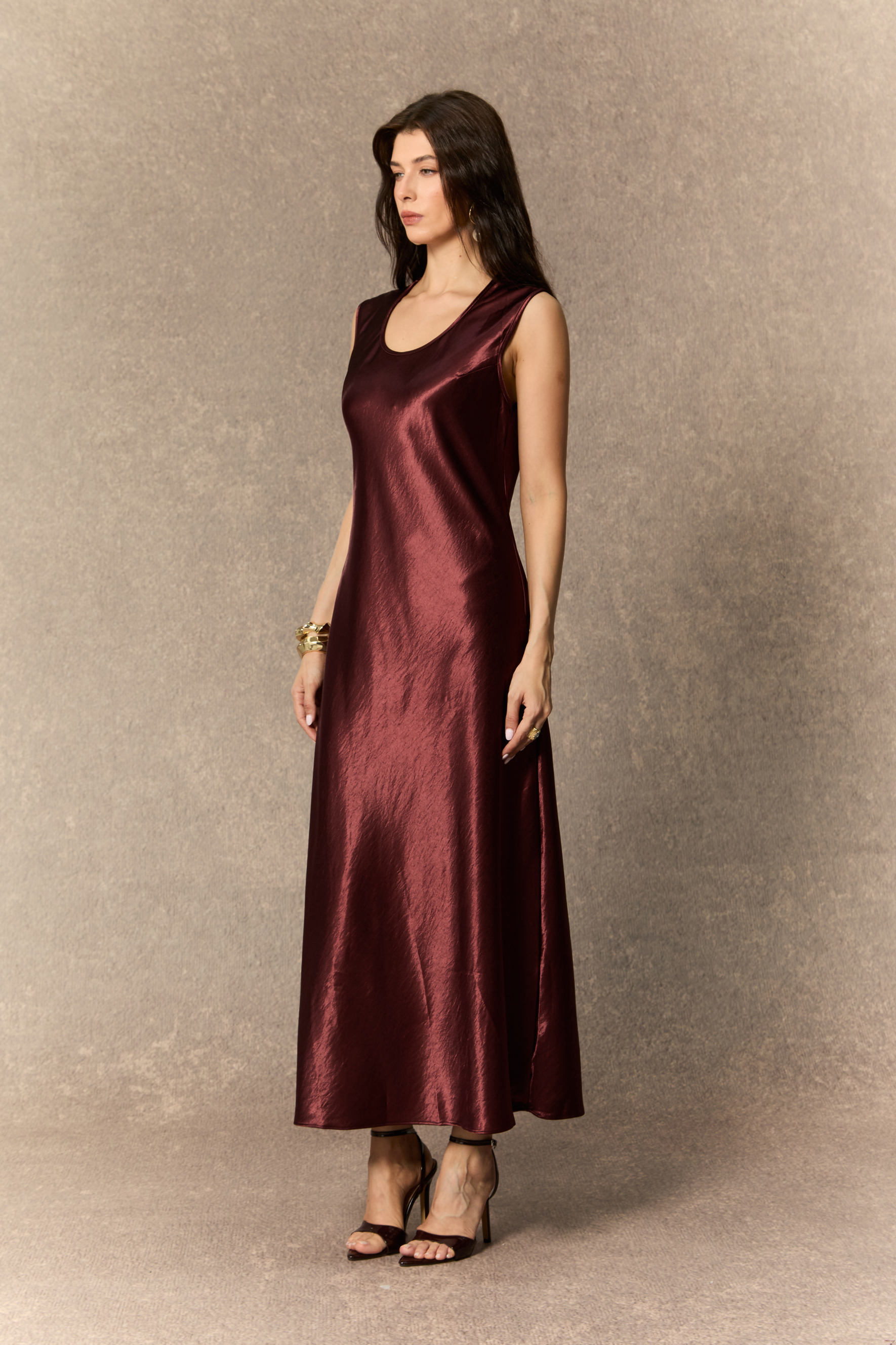 Dreaming Of Elegance Burgundy Cape & Satin Maxi Dress