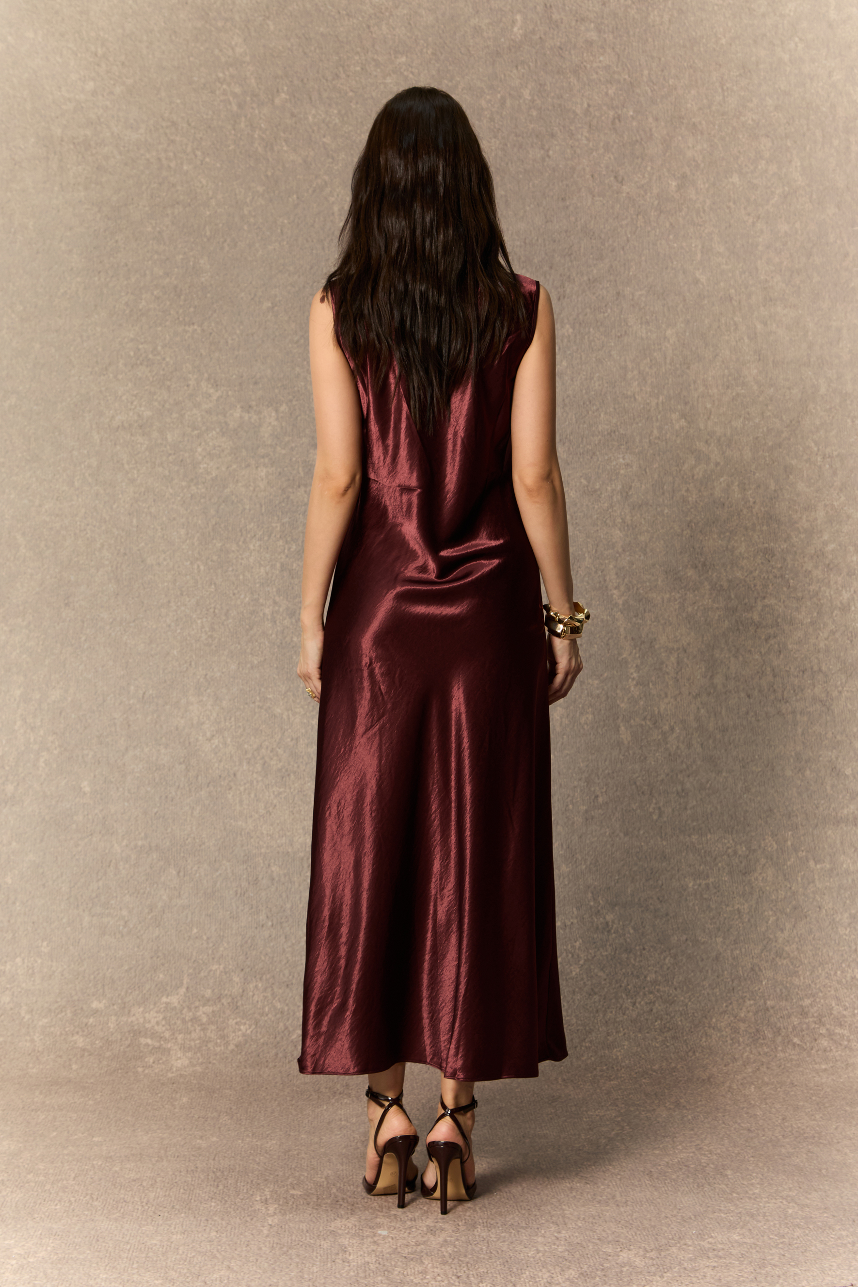 Dreaming Of Elegance Burgundy Cape & Satin Maxi Dress