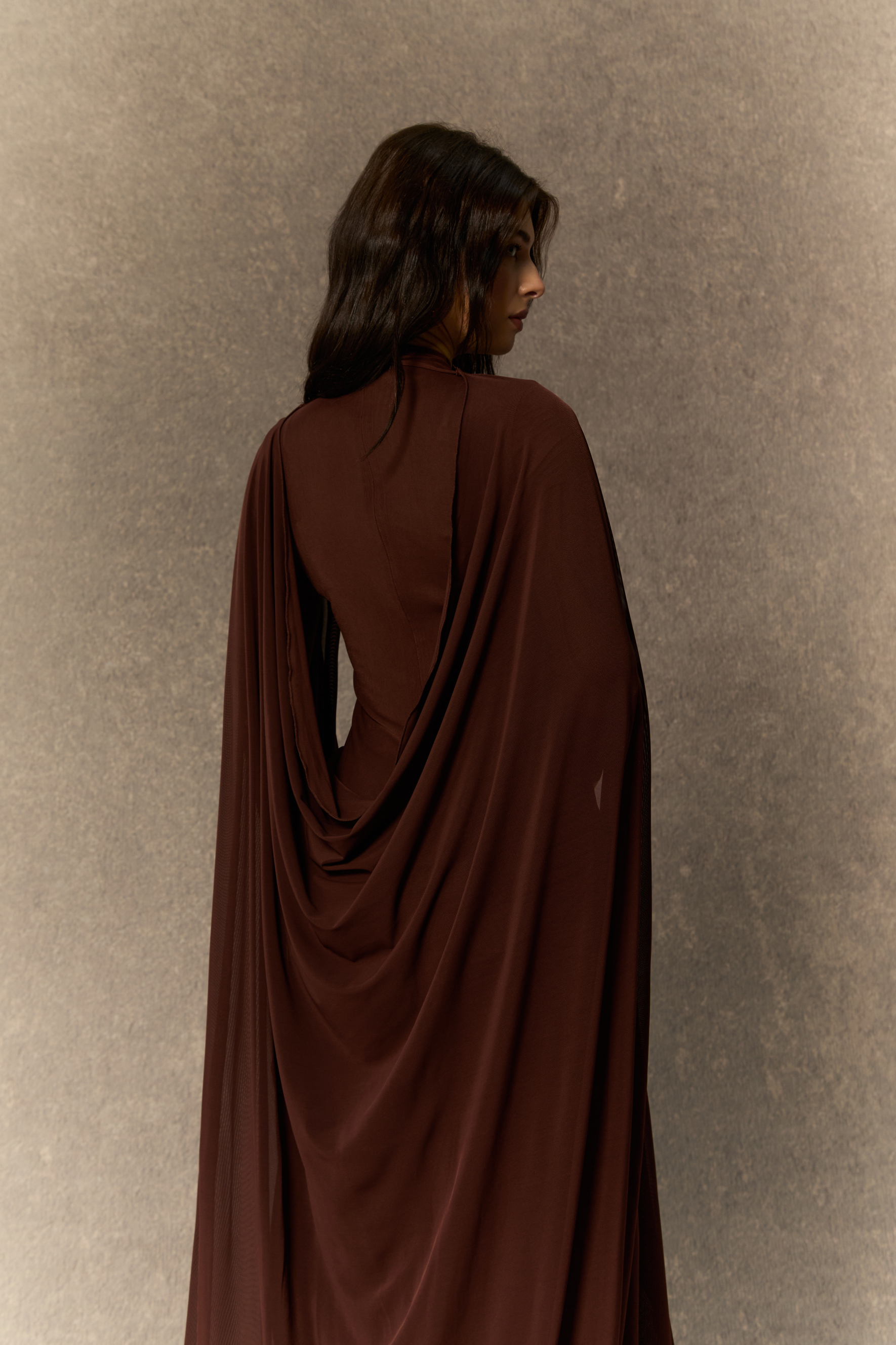 Alexis Long Sleeve Draped Cape Maxi Dress