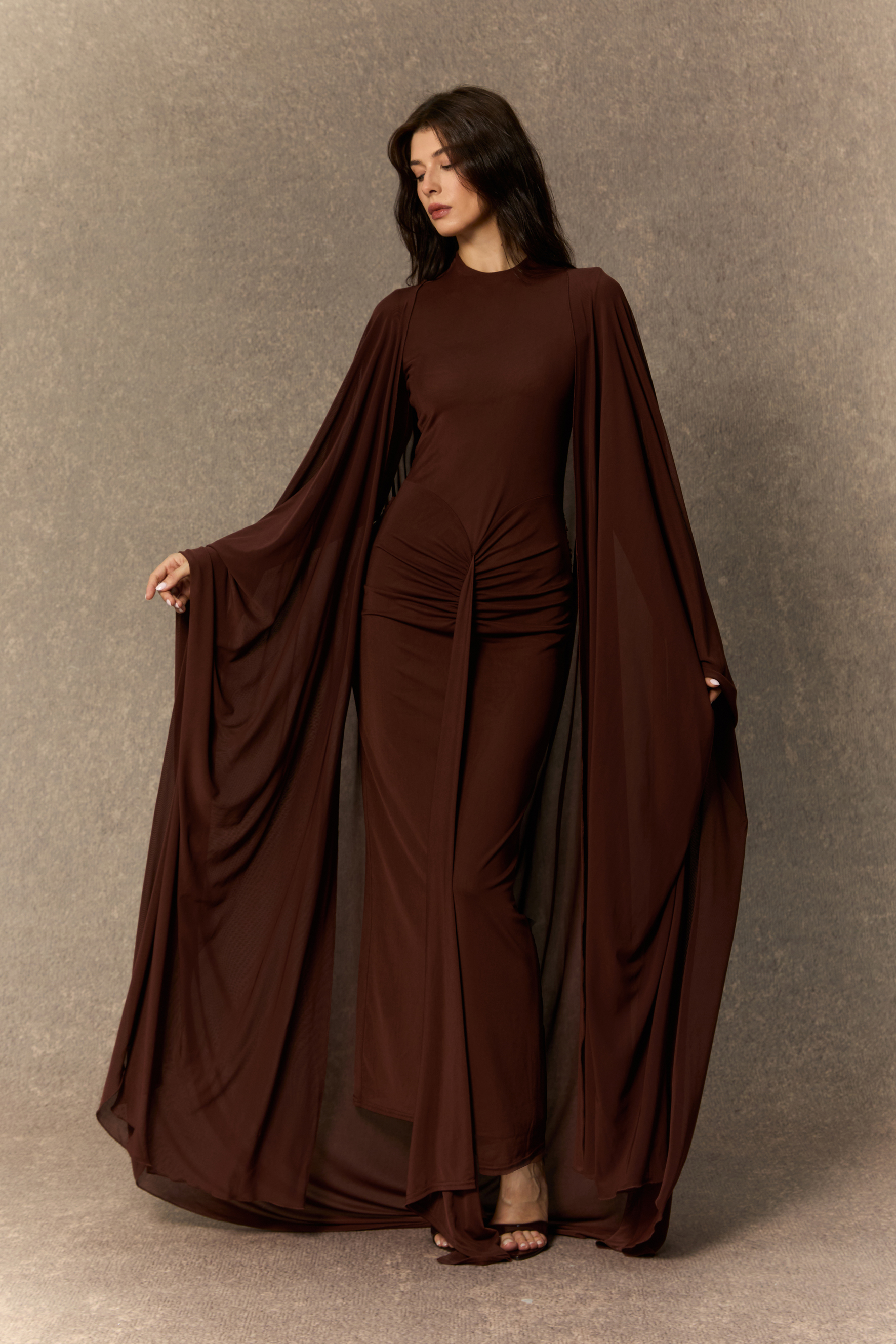 Alexis Long Sleeve Draped Cape Maxi Dress