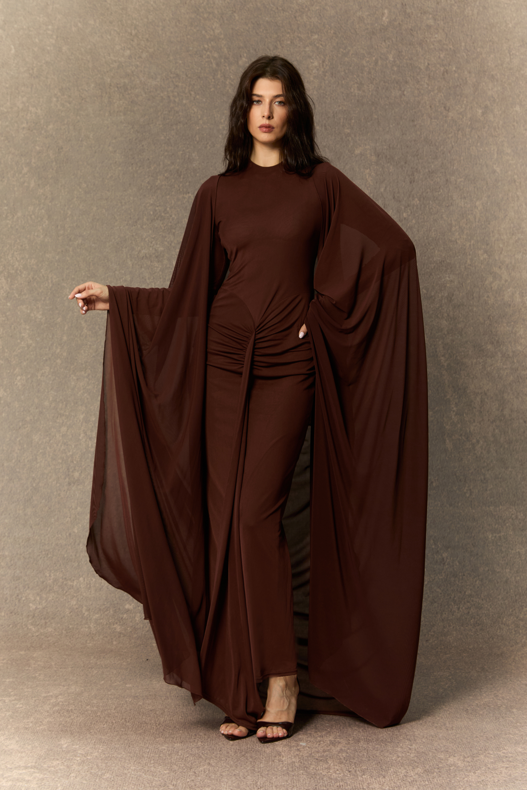 Alexis Long Sleeve Draped Cape Maxi Dress