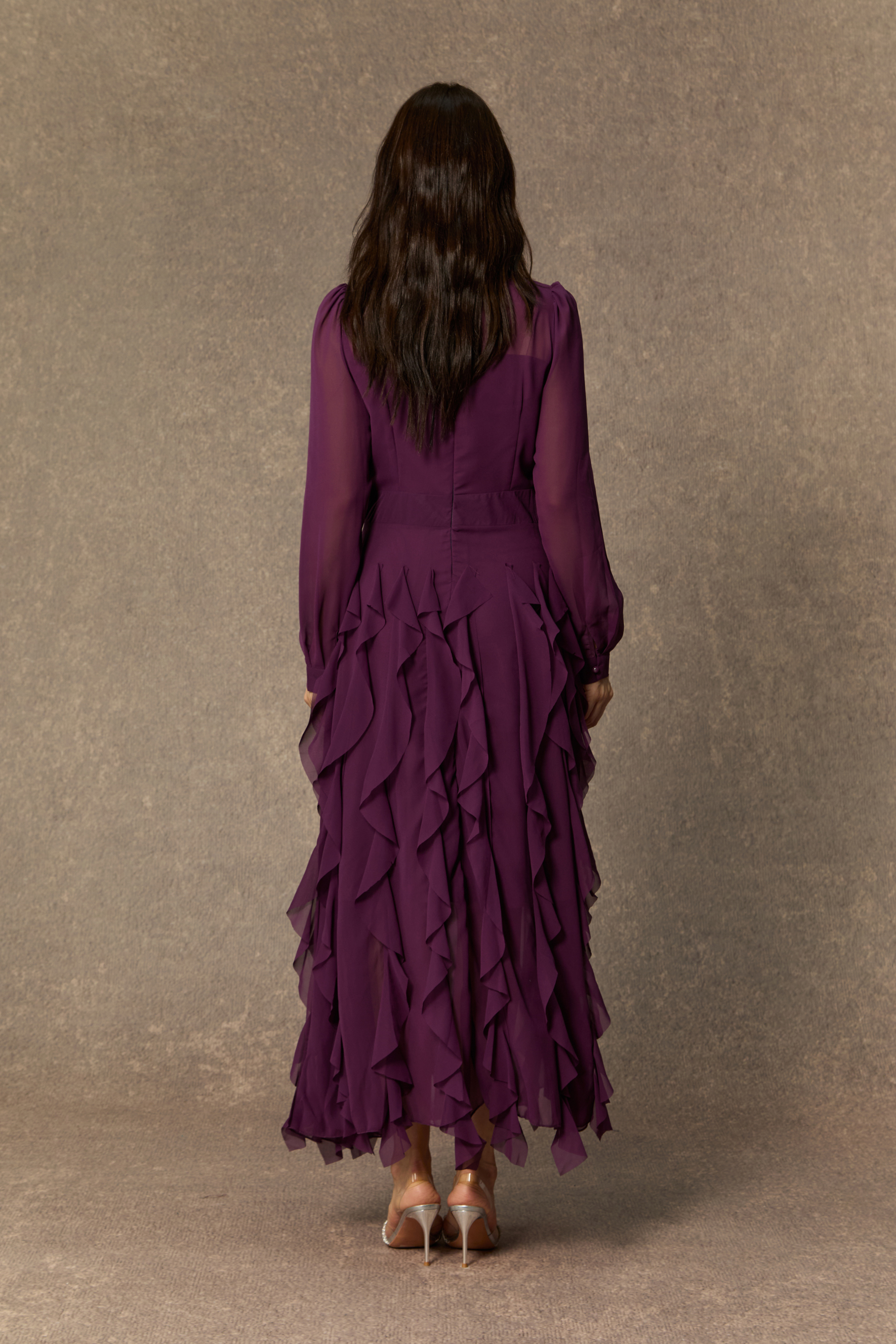 Modest Dresses: Ultimate Purple Bow Neck Tiered Ruffle Maxi | sunfere