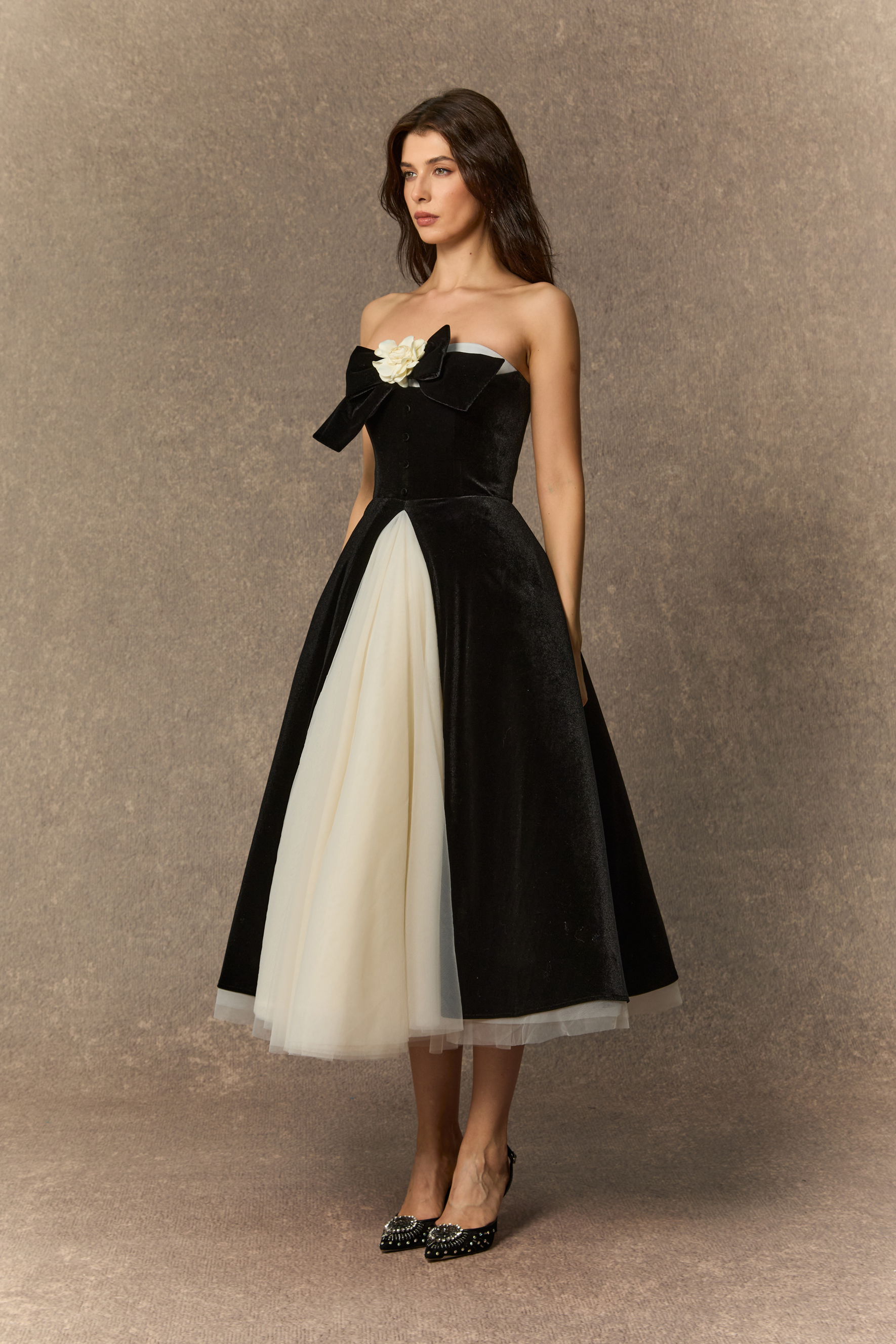 Fabulous Phenomenon Black Velvet Bow Contrast Midi Dress