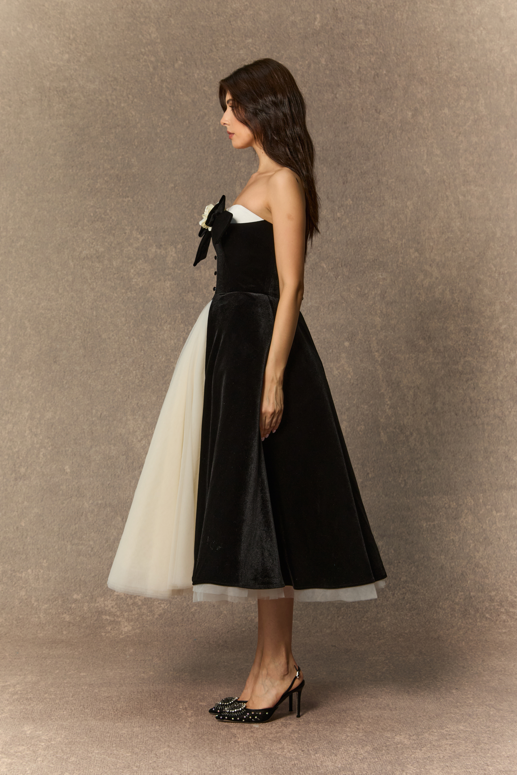 Fabulous Phenomenon Black Velvet Bow Contrast Midi Dress