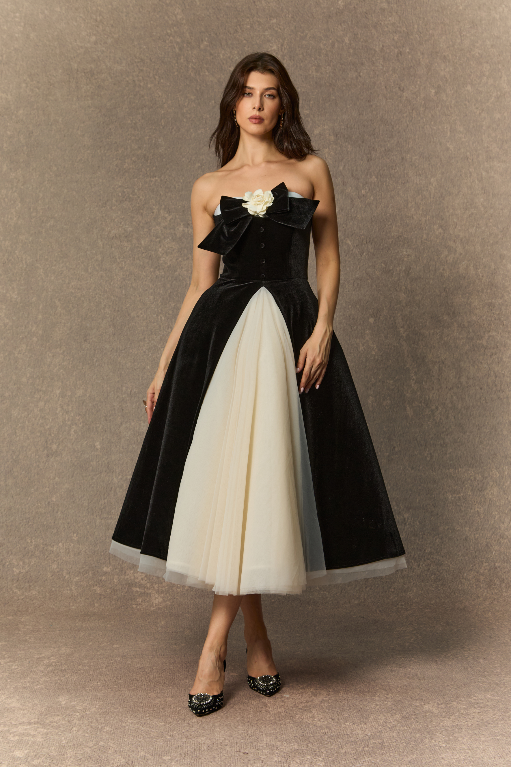 Fabulous Phenomenon Black Velvet Bow Contrast Midi Dress