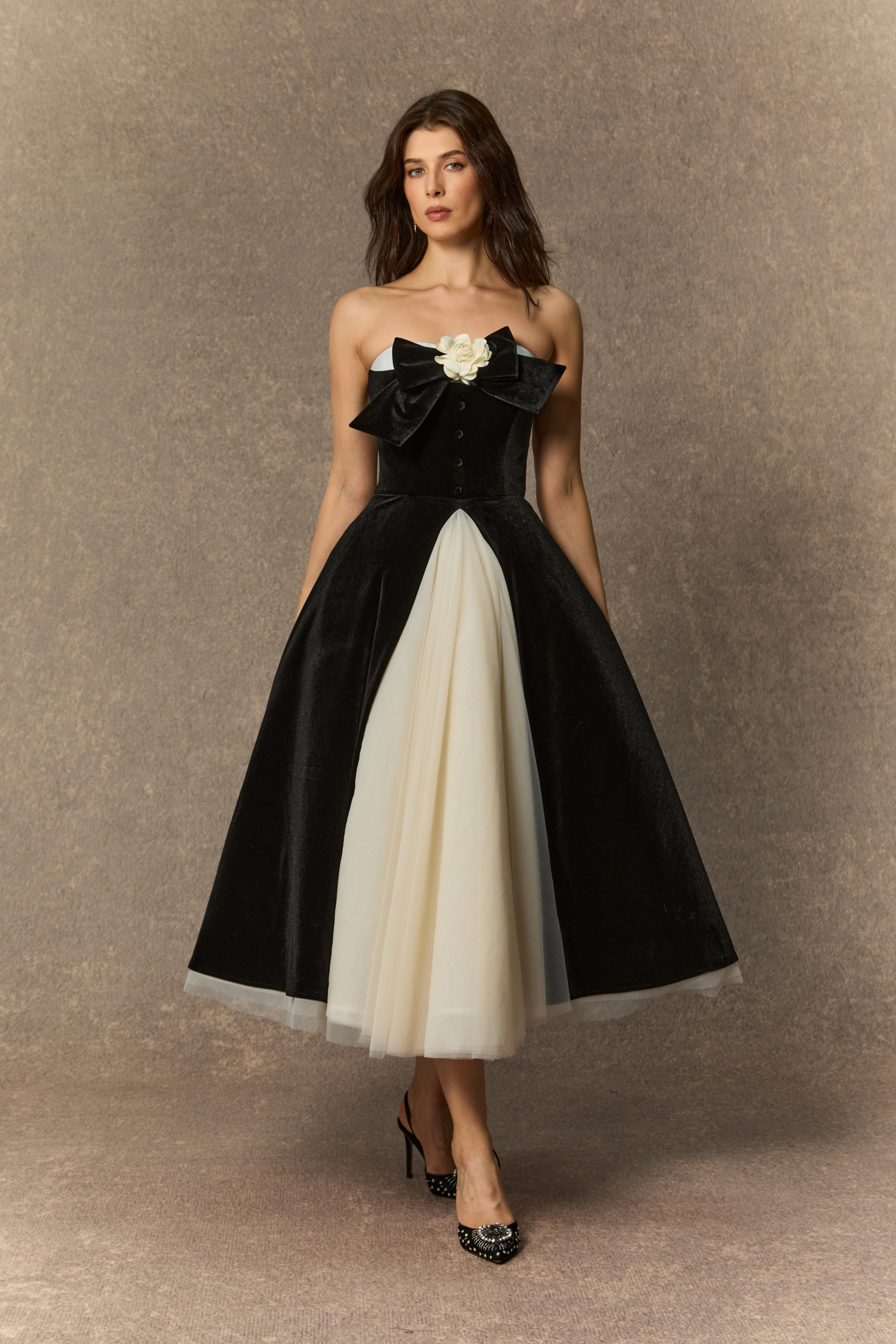 Fabulous Phenomenon Black Velvet Bow Contrast Midi Dress