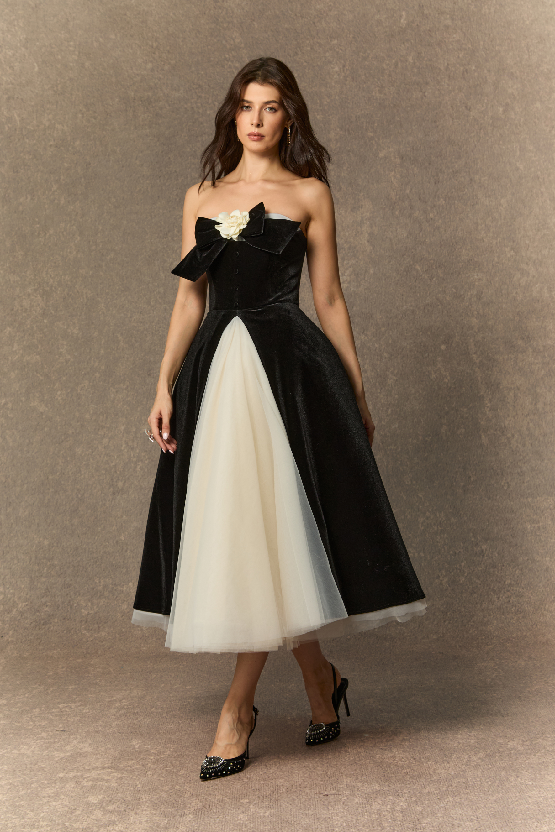 Fabulous Phenomenon Black Velvet Bow Contrast Midi Dress