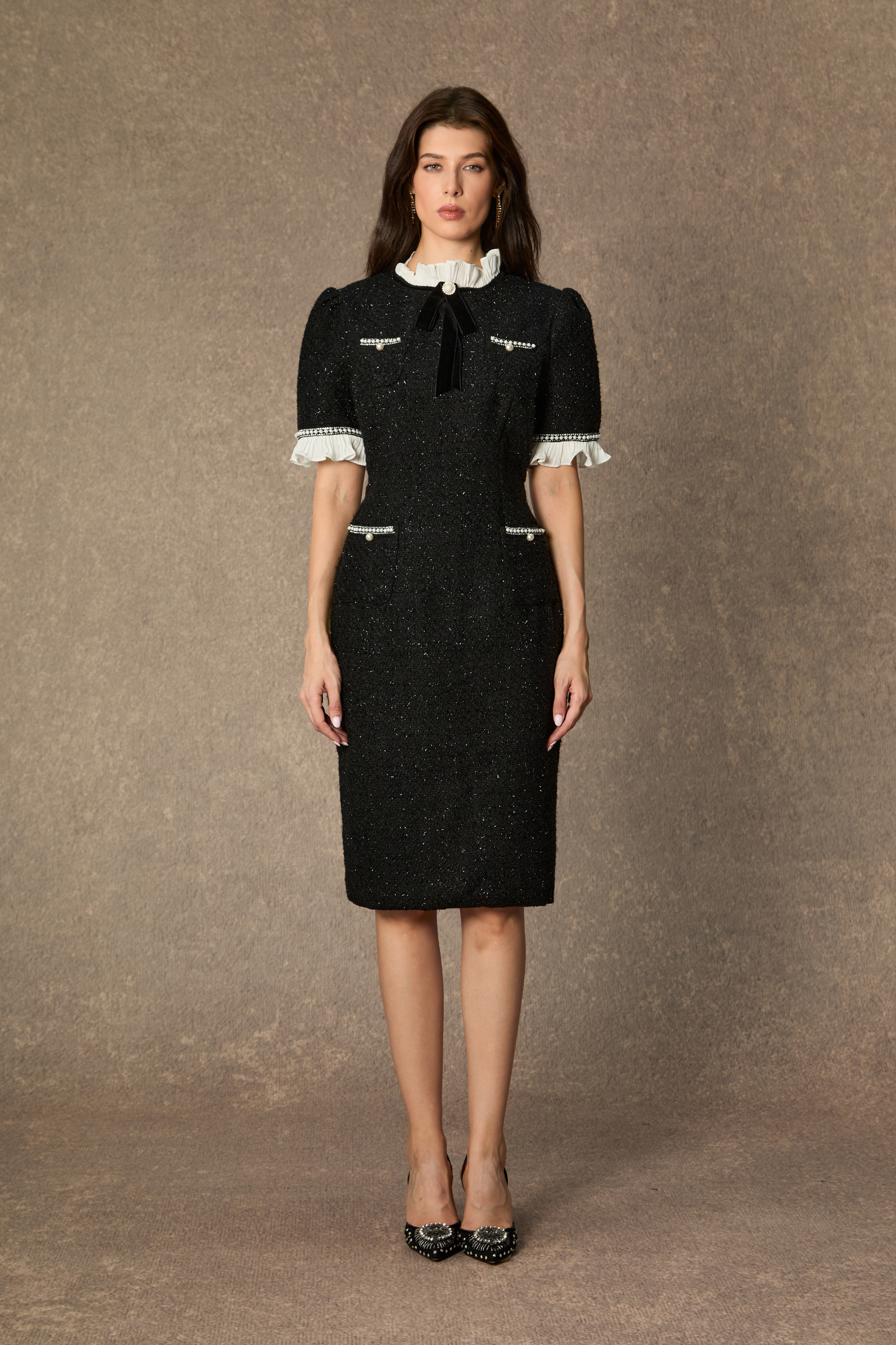 Precious And Perfect White Velvet Bow Ruffled Mini Dress