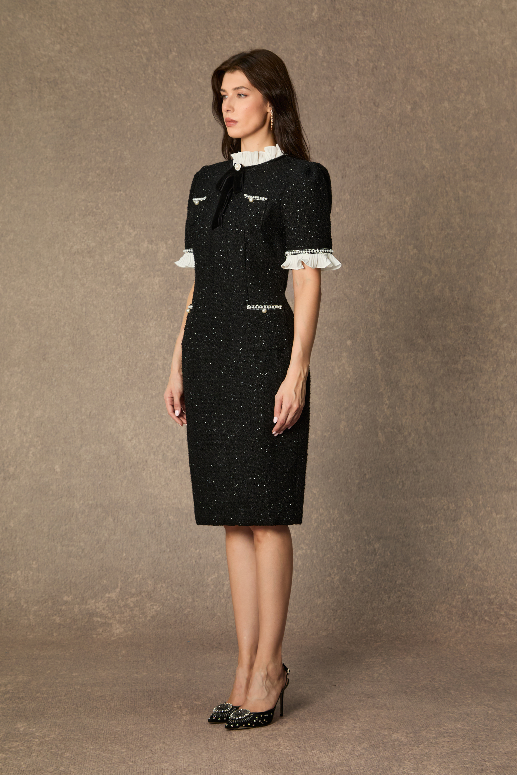 Precious And Perfect White Velvet Bow Ruffled Mini Dress