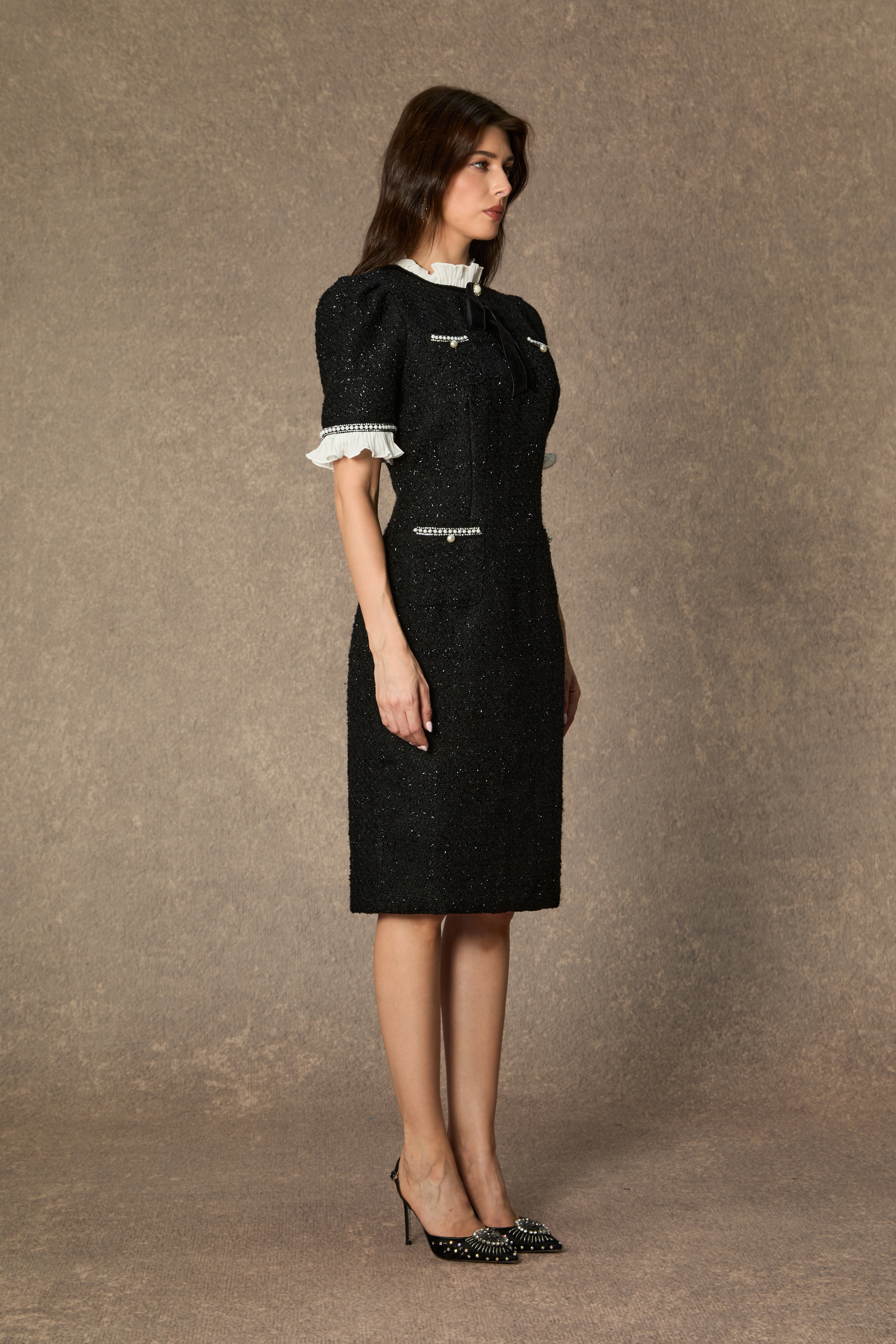 Precious And Perfect White Velvet Bow Ruffled Mini Dress