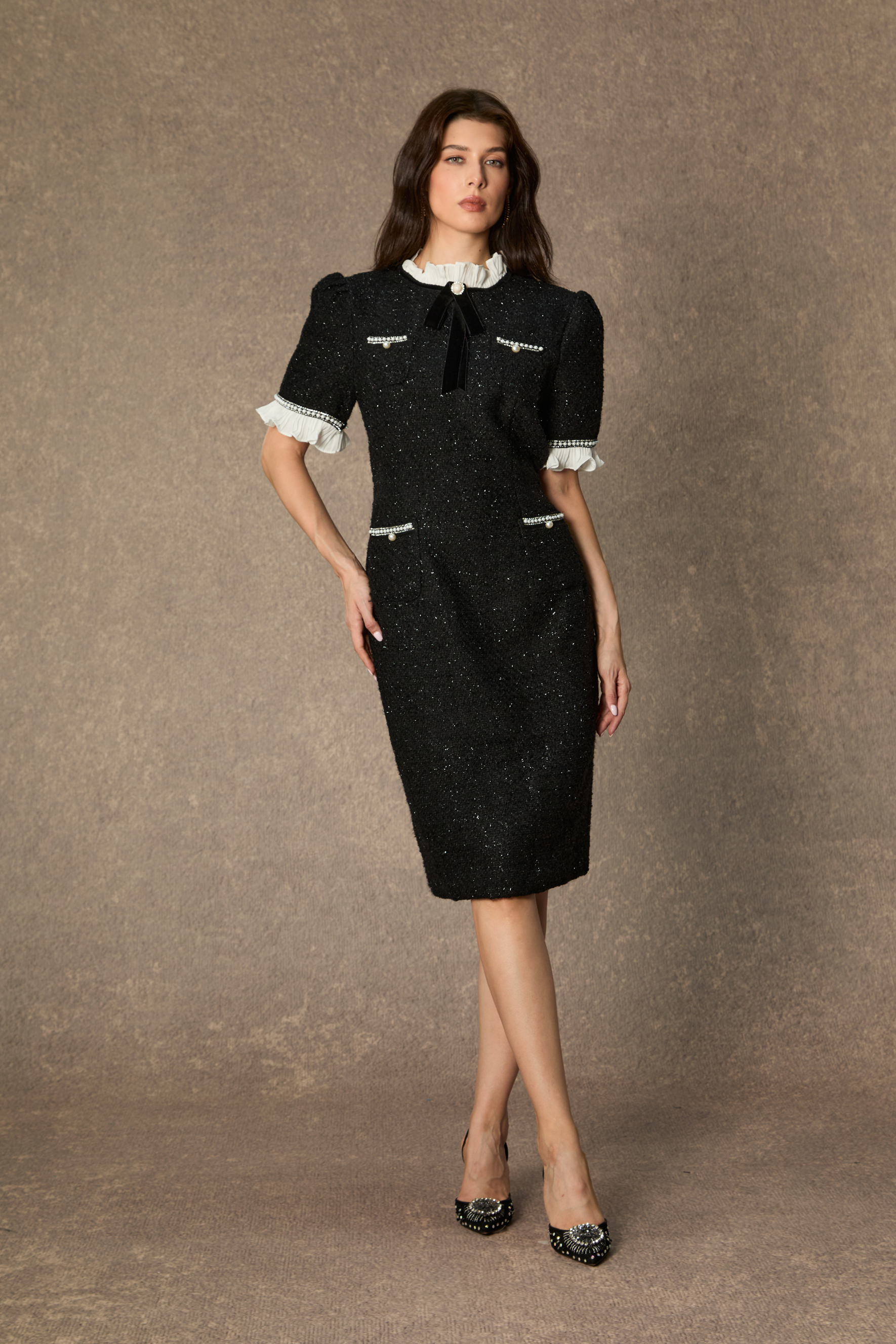 Precious And Perfect White Velvet Bow Ruffled Mini Dress