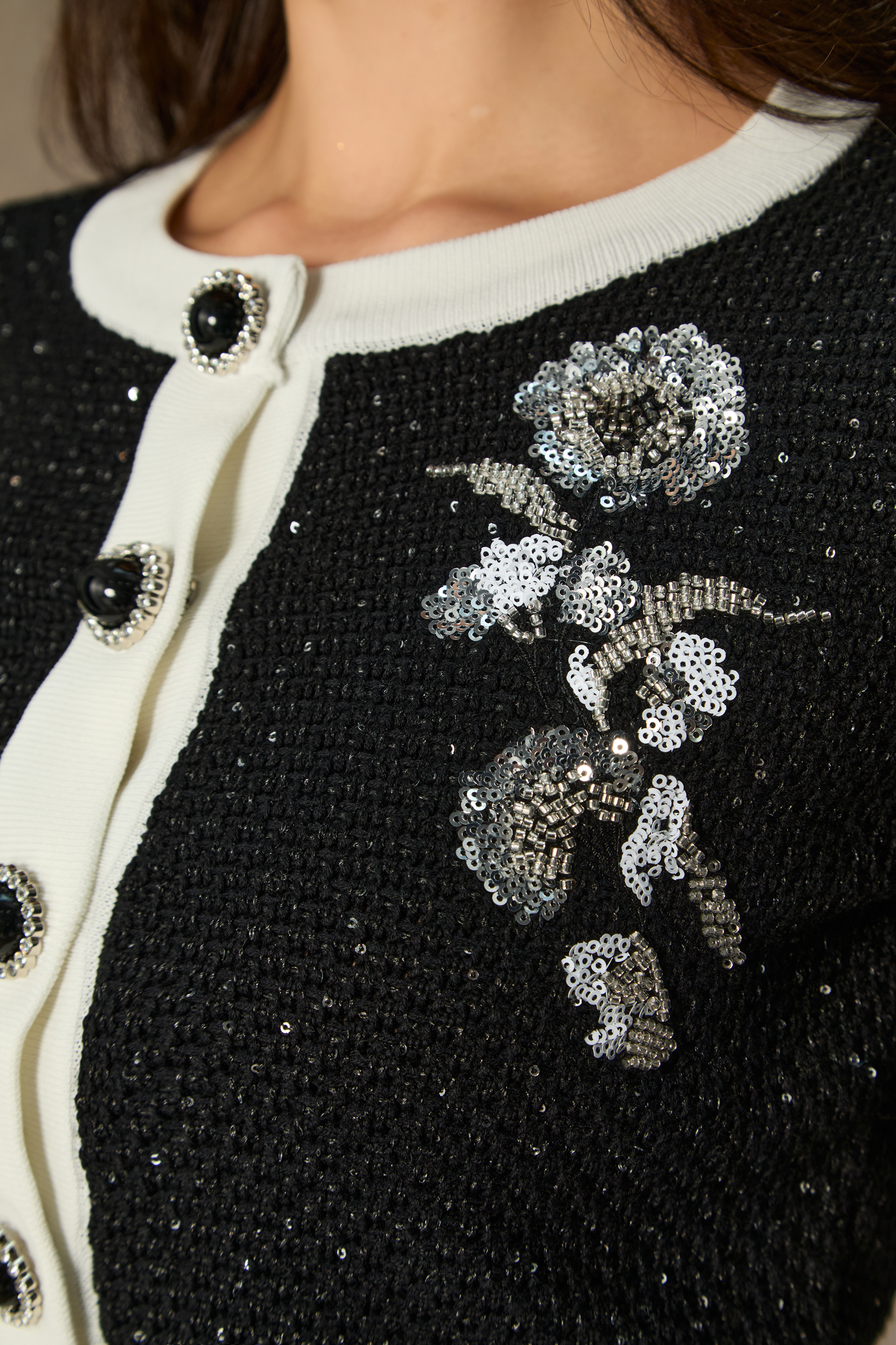 Marvelous Match Black Floral Embroidered Contrast Trim Skirt Set