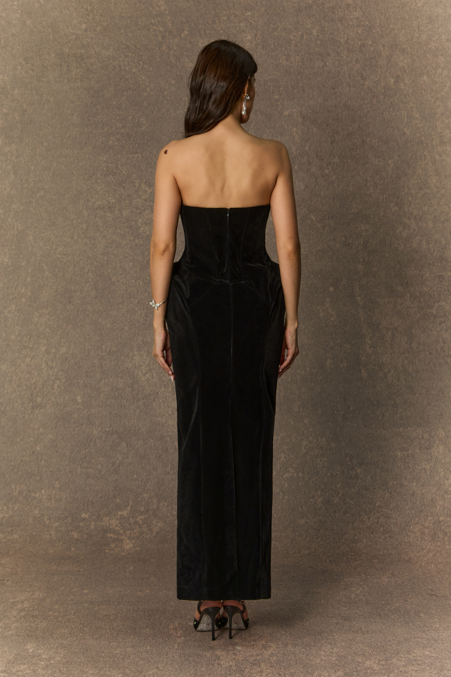 Stunned By You Black Deep V-neck Velvet Maxi Dress