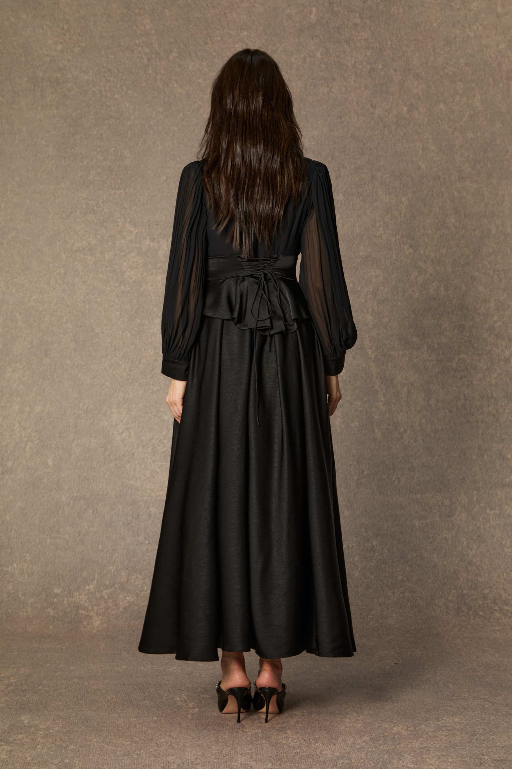 Notable Elegance Black Beaded Collar Corset Maxi Dress