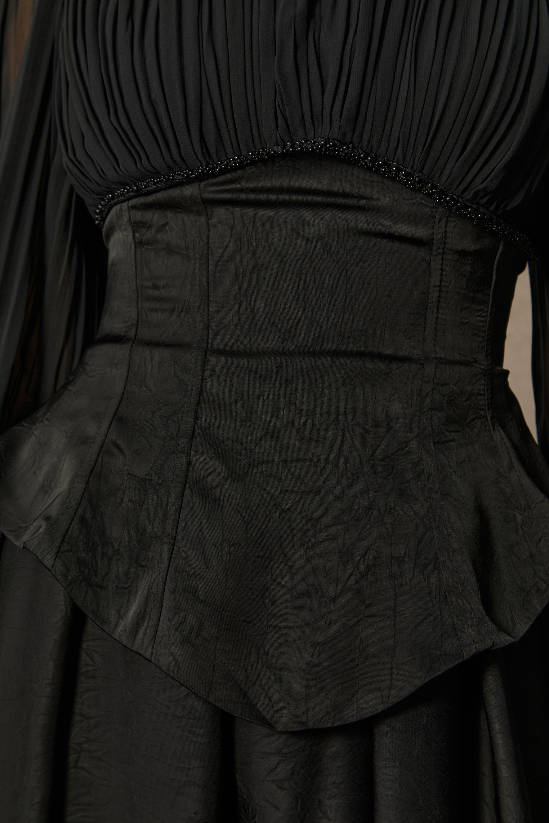 Notable Elegance Black Beaded Collar Corset Maxi Dress