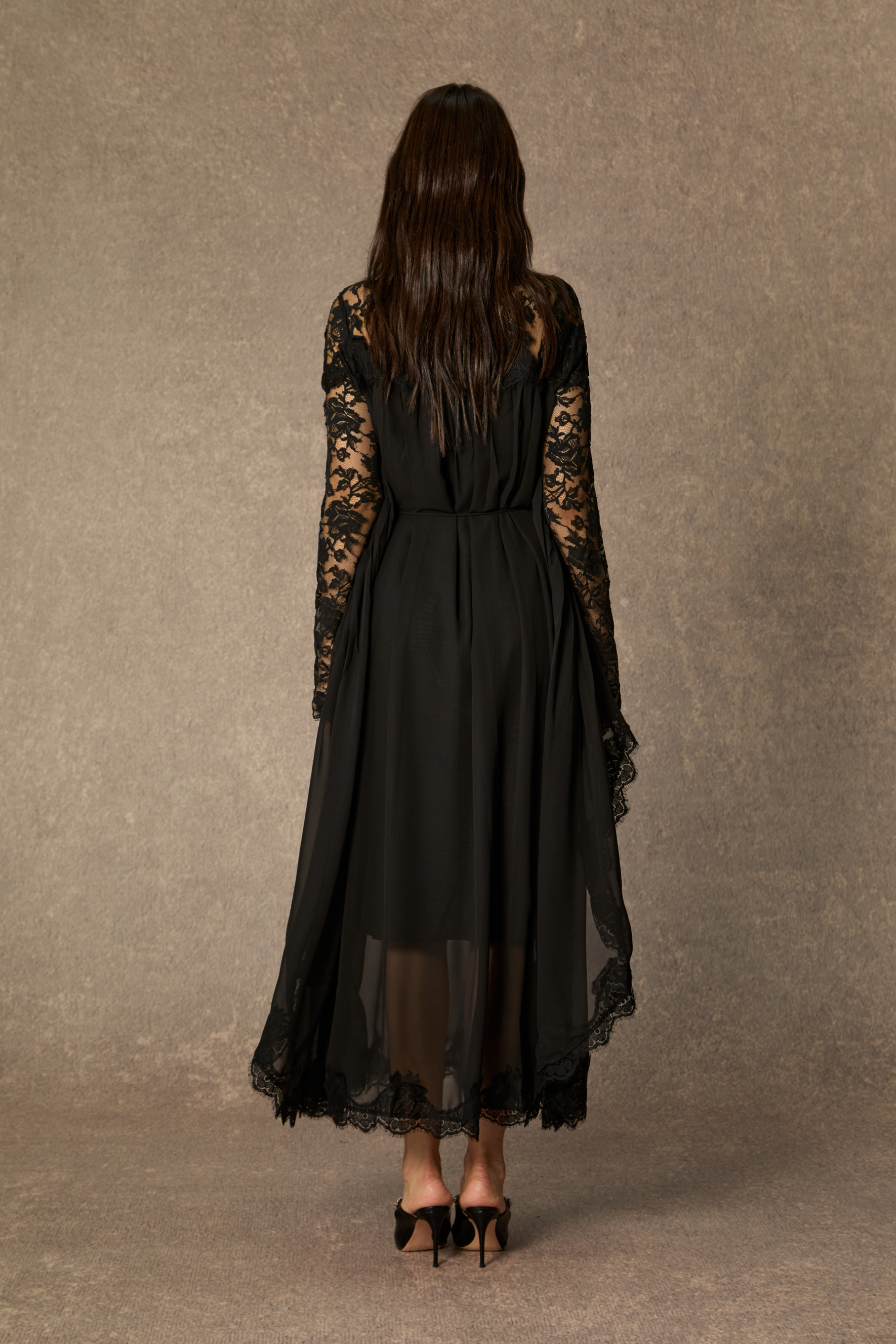 Enchanted By You Black Lace Panel Tie Waist Maxi Dress