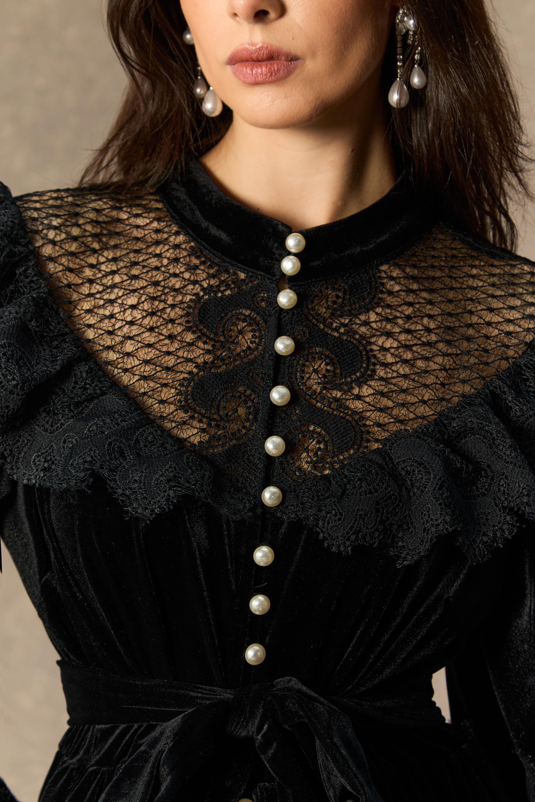 Beautiful Night Black Velvet Lace Panel Maxi Dress – sunfere