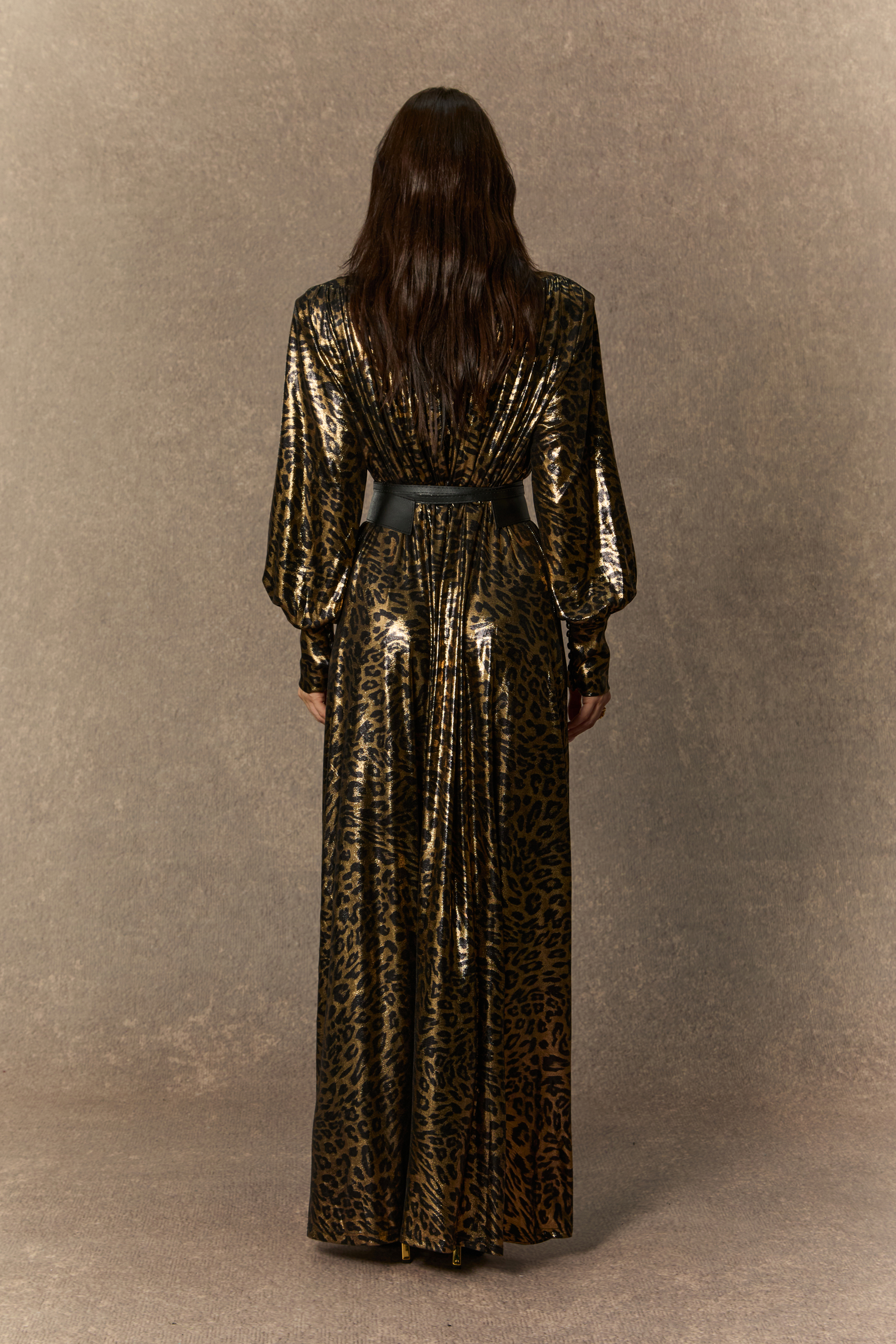 Wild For The Season Gold Leopard Print V‑Neck Maxi Dress