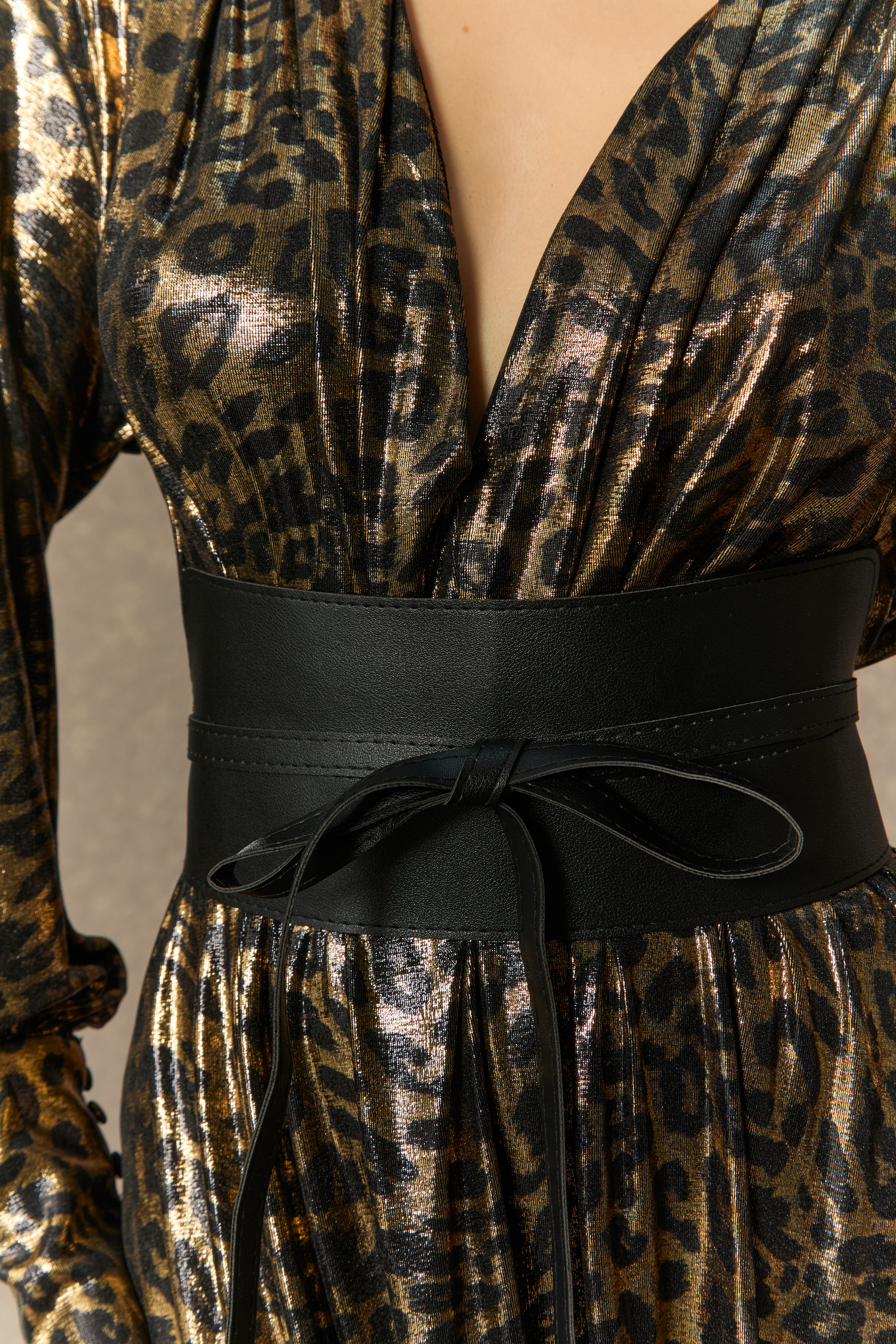 Wild For The Season Gold Leopard Print V‑Neck Maxi Dress