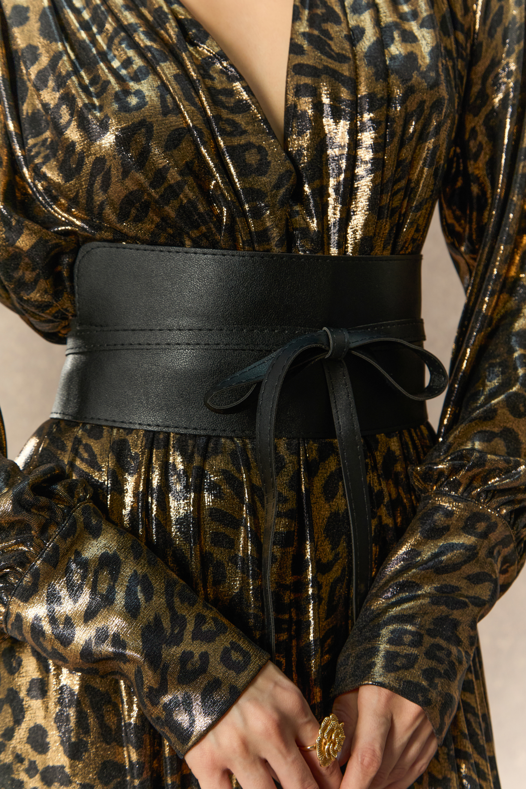 Wild For The Season Gold Leopard Print V‑Neck Maxi Dress