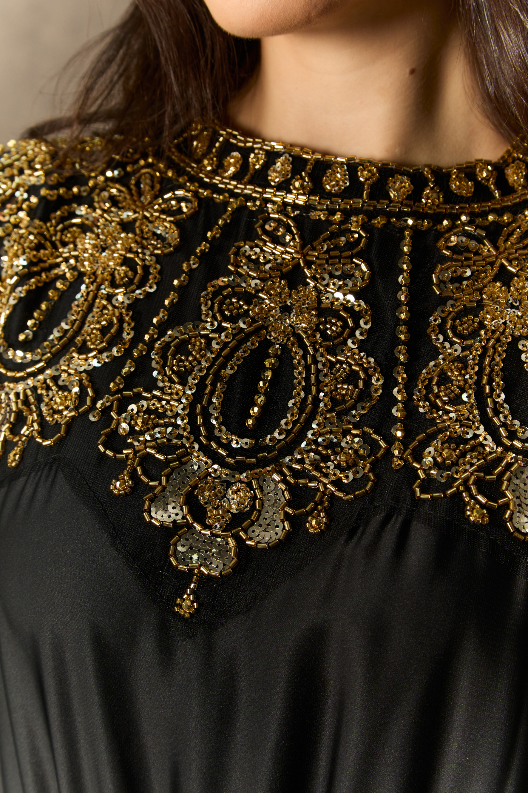 Dazzling Forever Black Beaded Embellished Pleated Maxi Dress