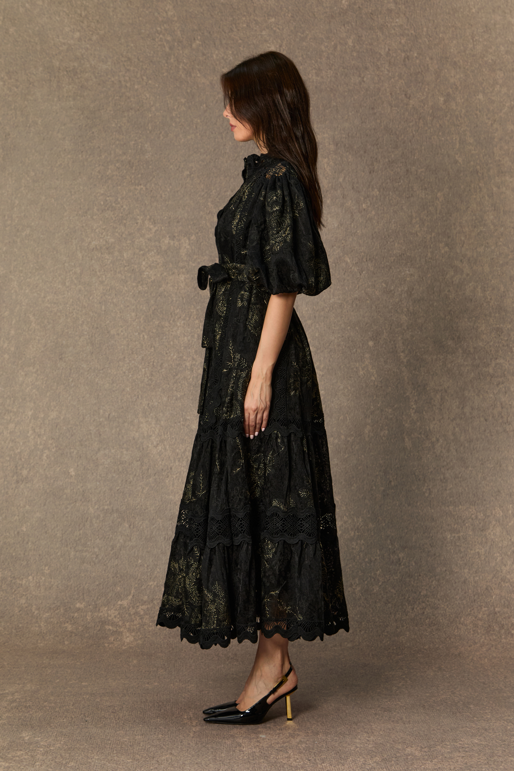 Lust At First Sight Black Puff Sleeve Lace Midi Dress