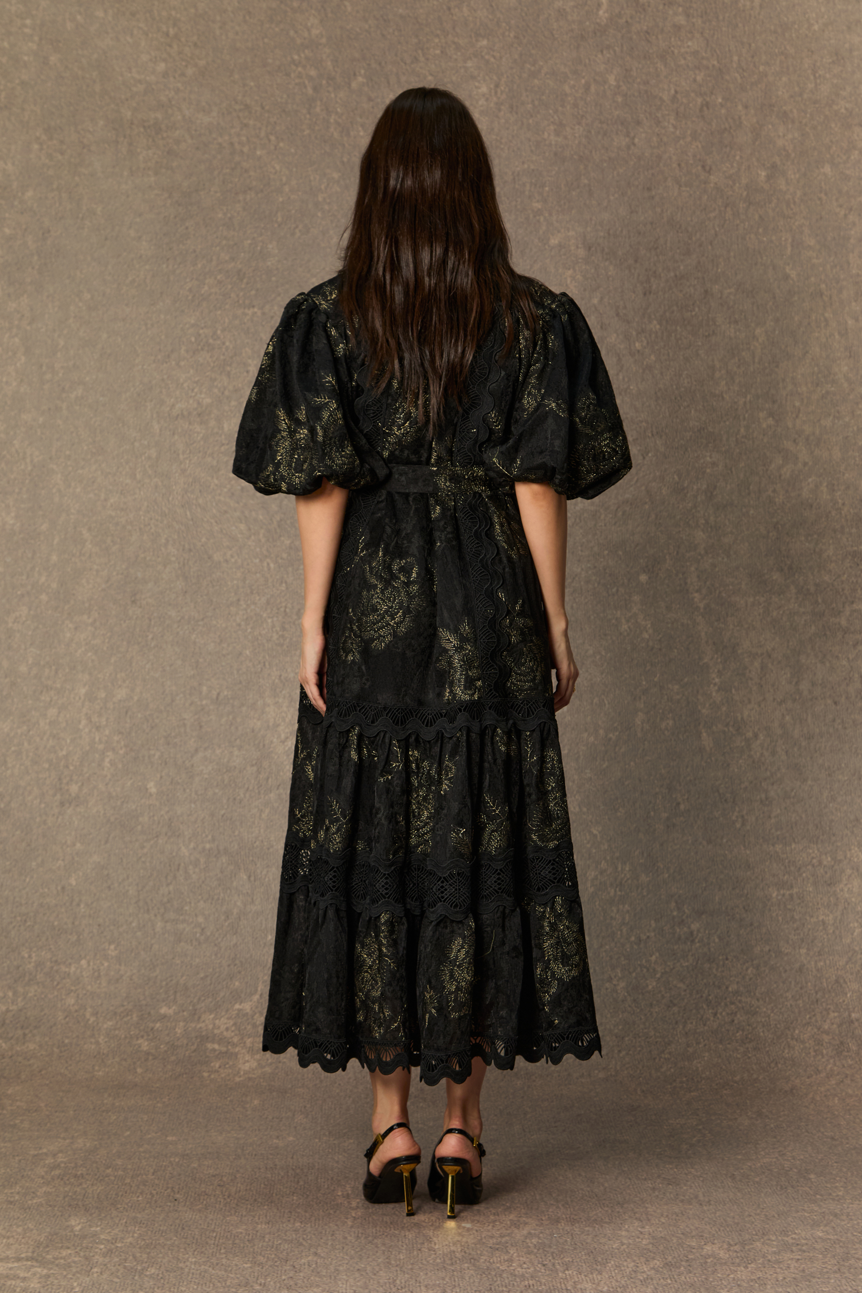 Lust At First Sight Black Puff Sleeve Lace Midi Dress