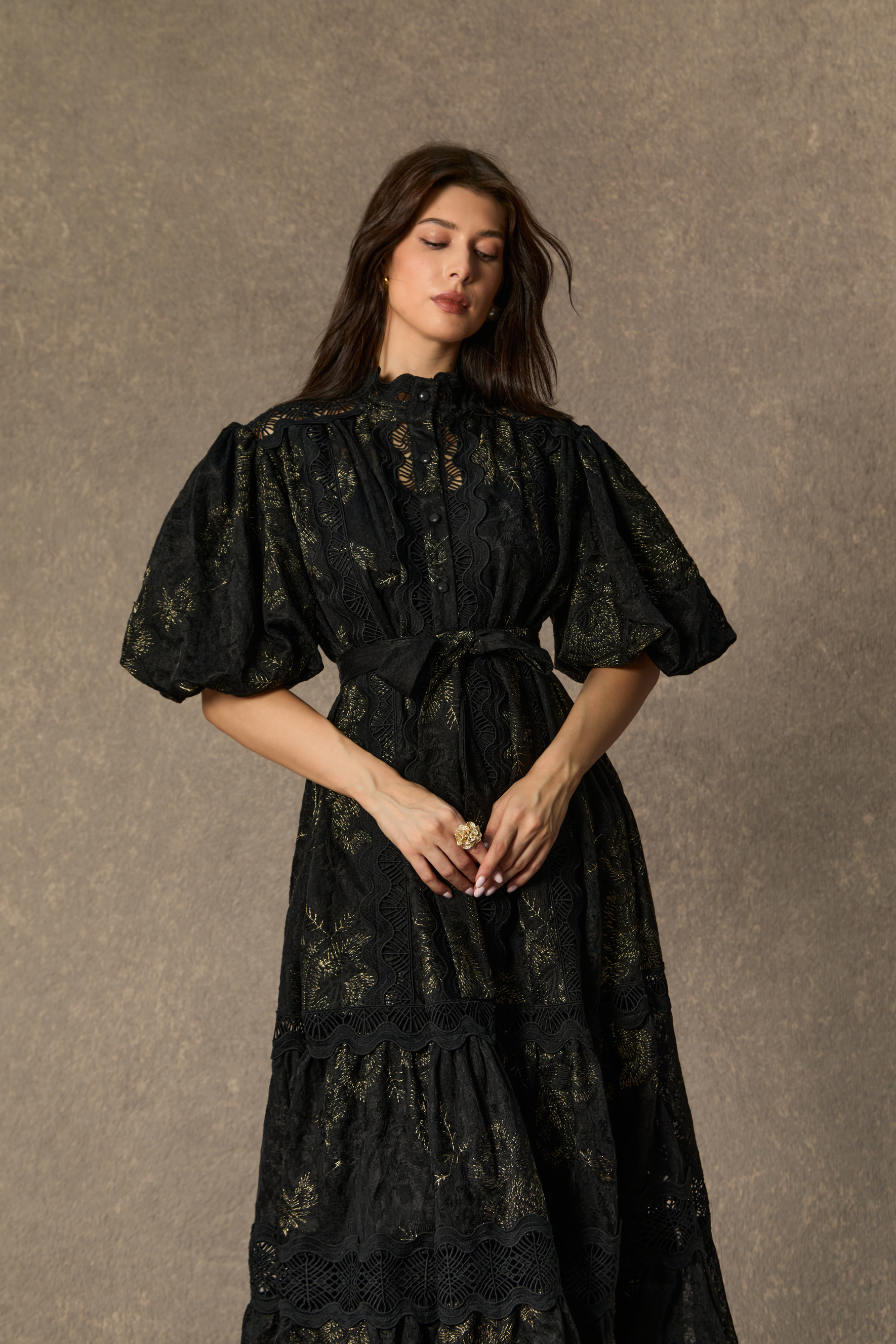 Lust At First Sight Black Puff Sleeve Lace Midi Dress