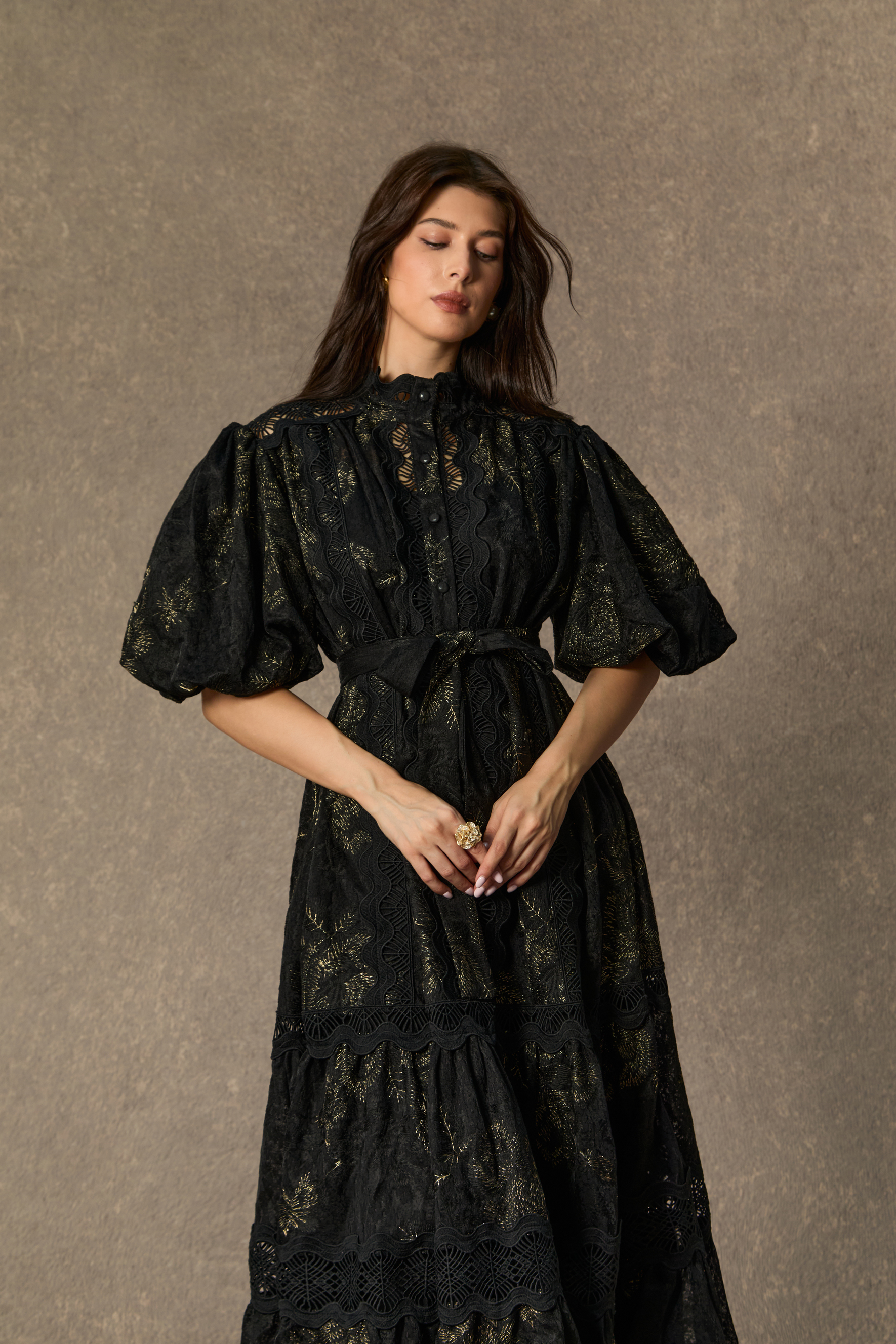 Lust At First Sight Black Puff Sleeve Lace Midi Dress