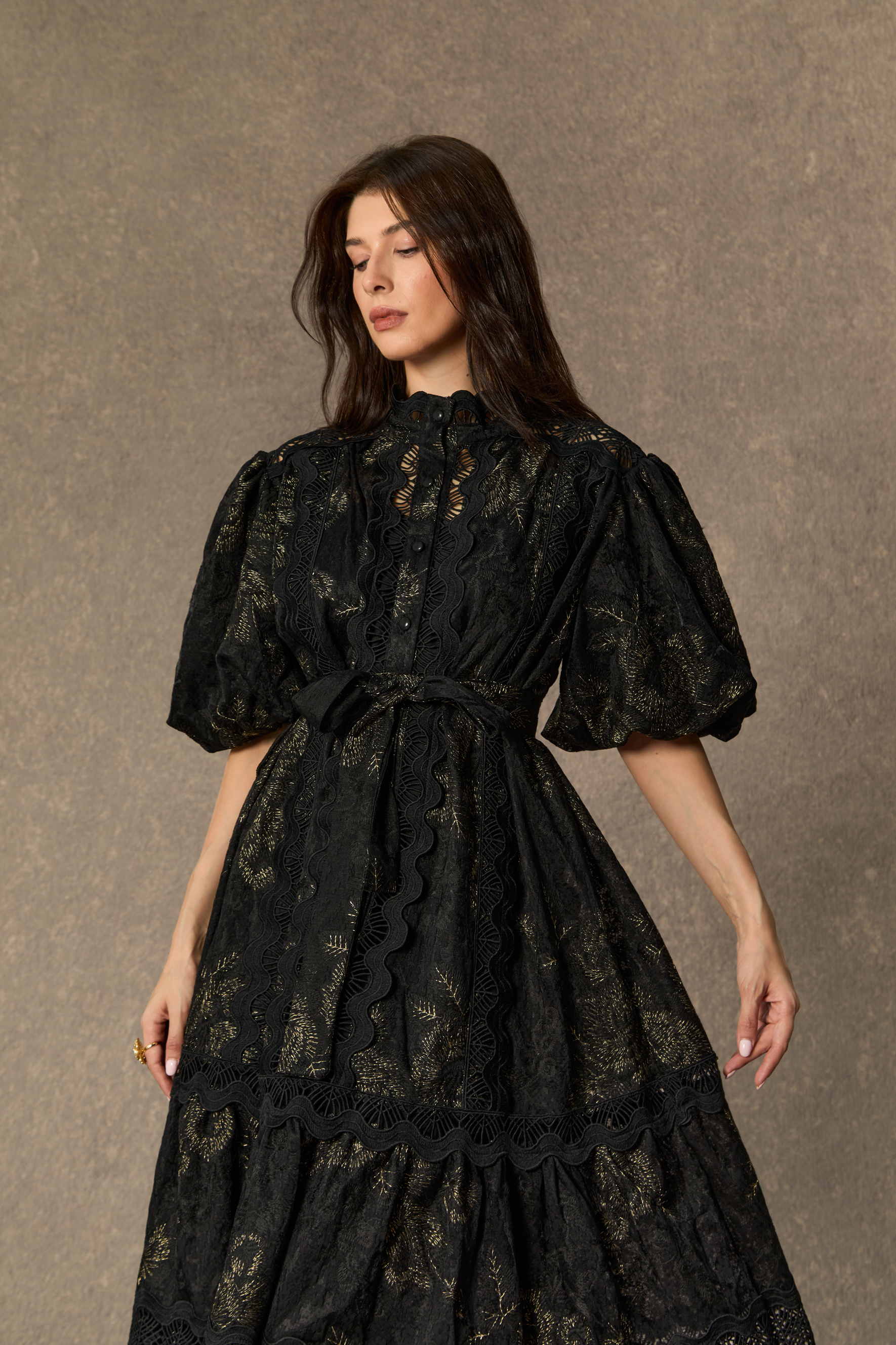 Lust At First Sight Black Puff Sleeve Lace Midi Dress
