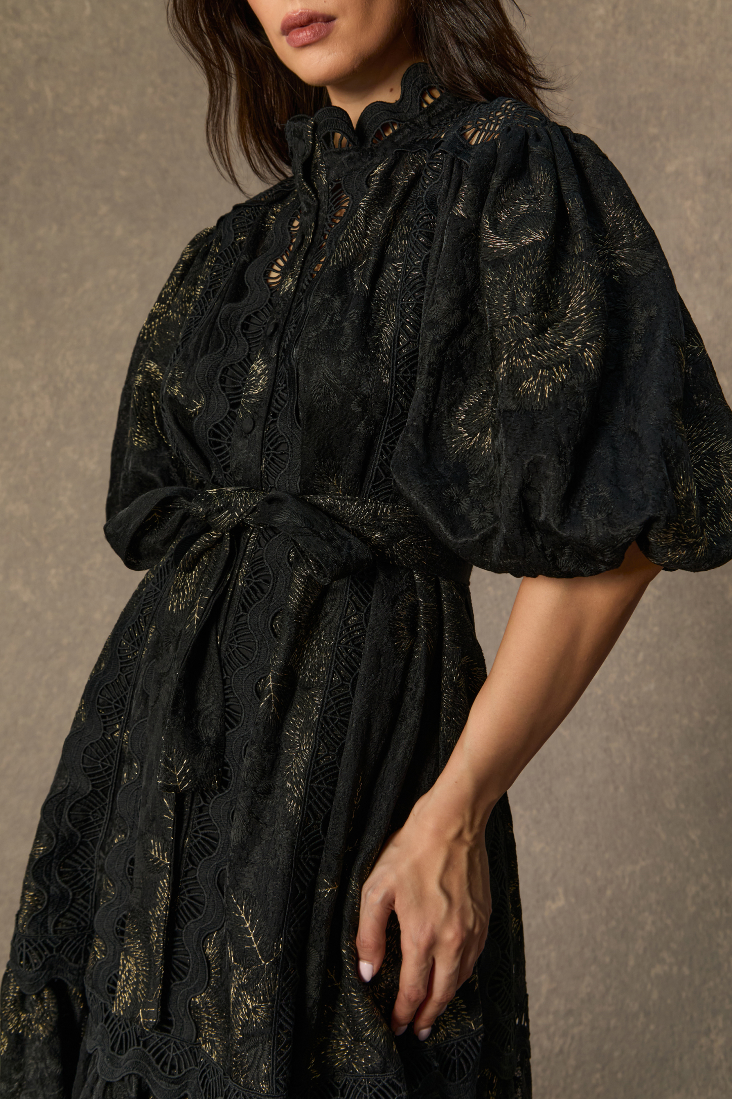 Lust At First Sight Black Puff Sleeve Lace Midi Dress