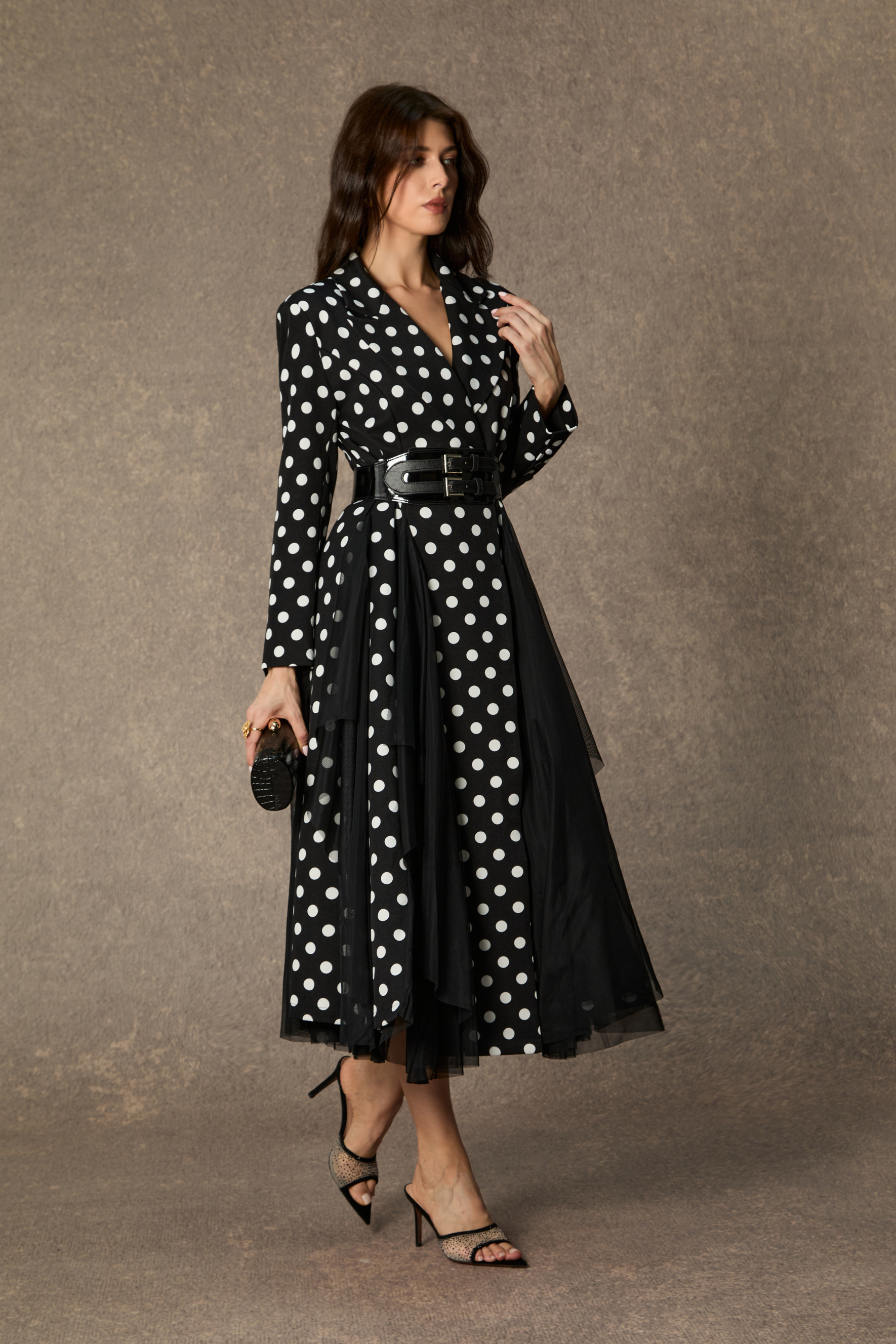 Captivating Aesthetic Black Polka Dot Organza Midi Dress