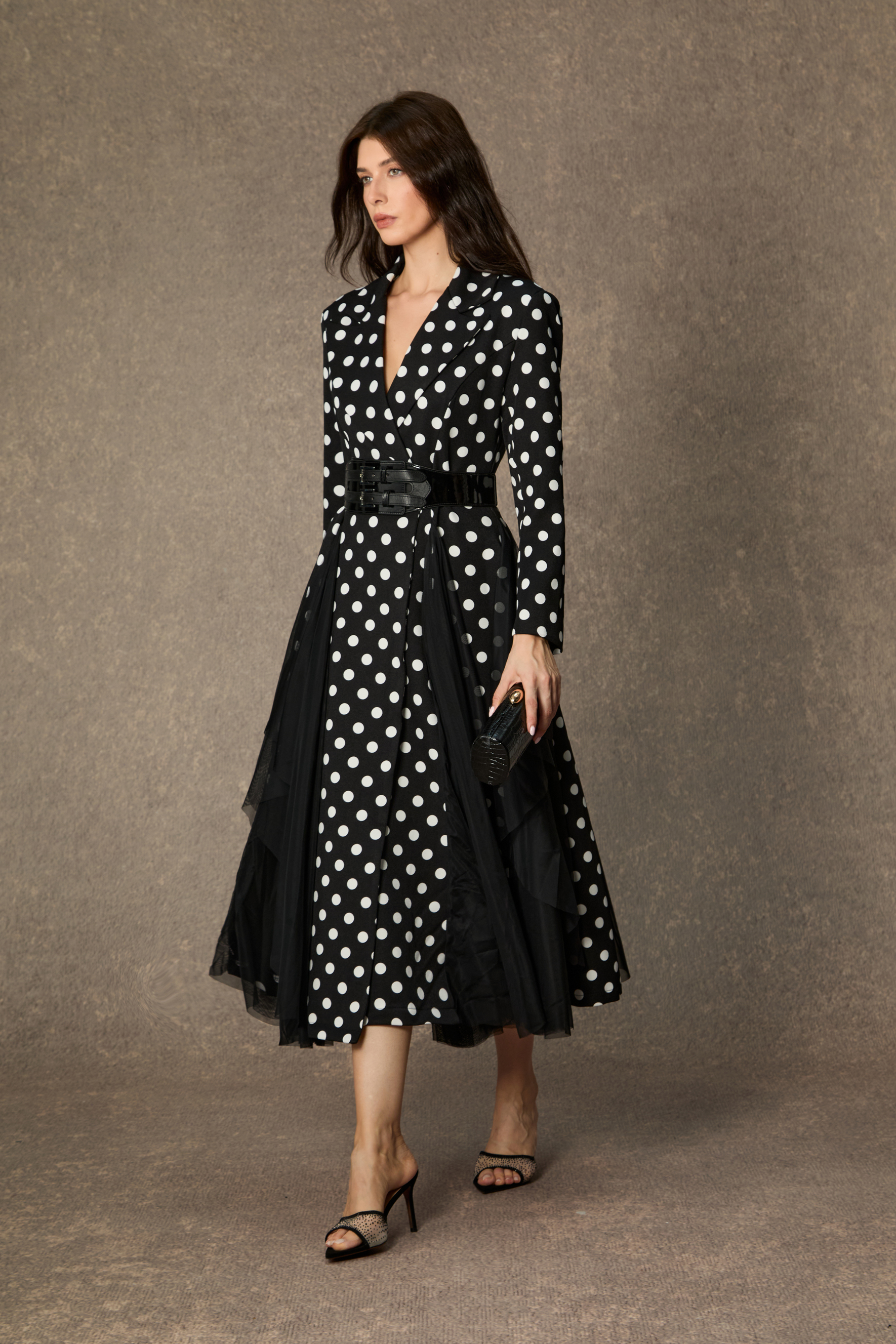 Captivating Aesthetic Black Polka Dot Organza Midi Dress