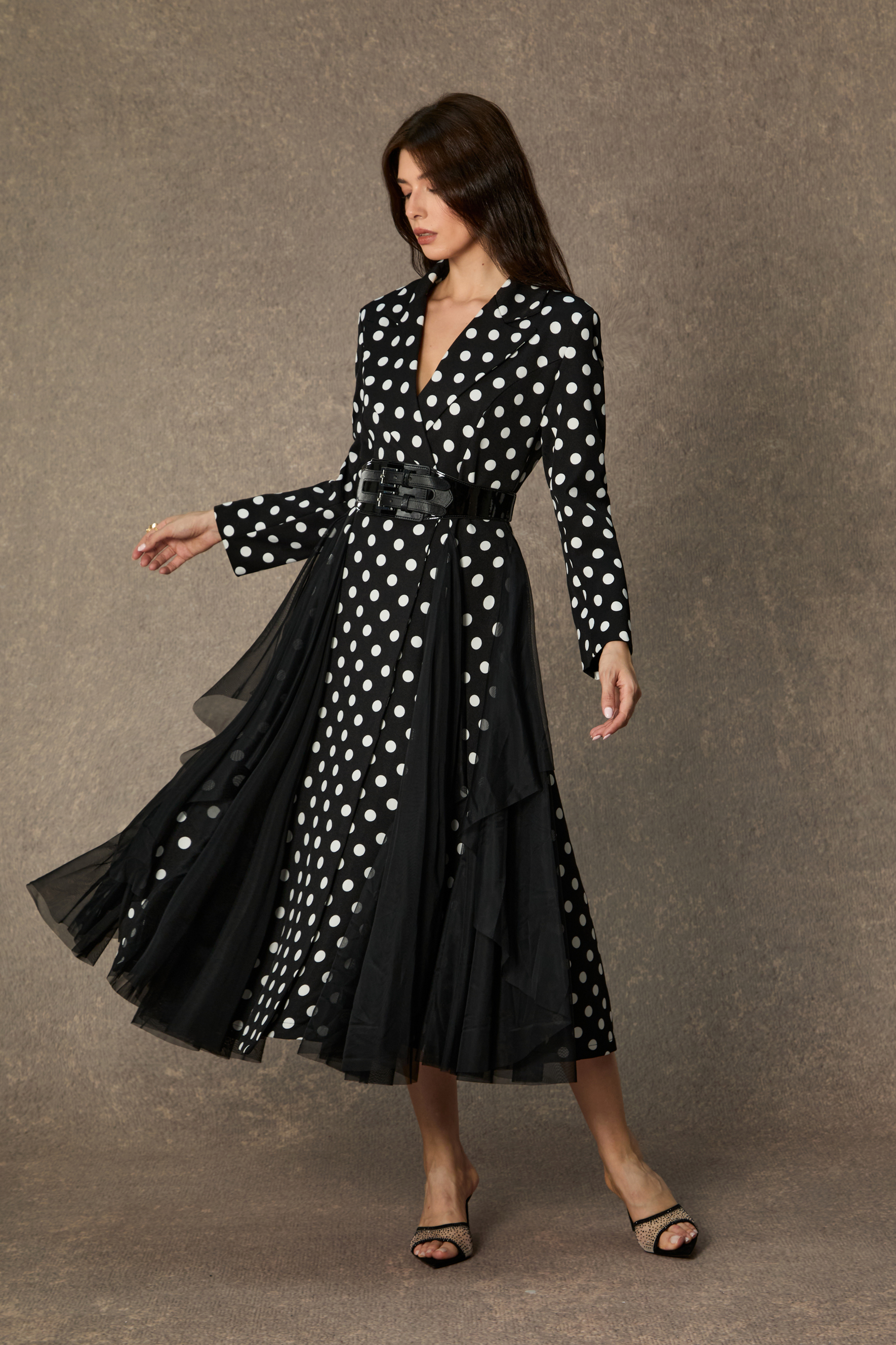 Captivating Aesthetic Black Polka Dot Organza Midi Dress