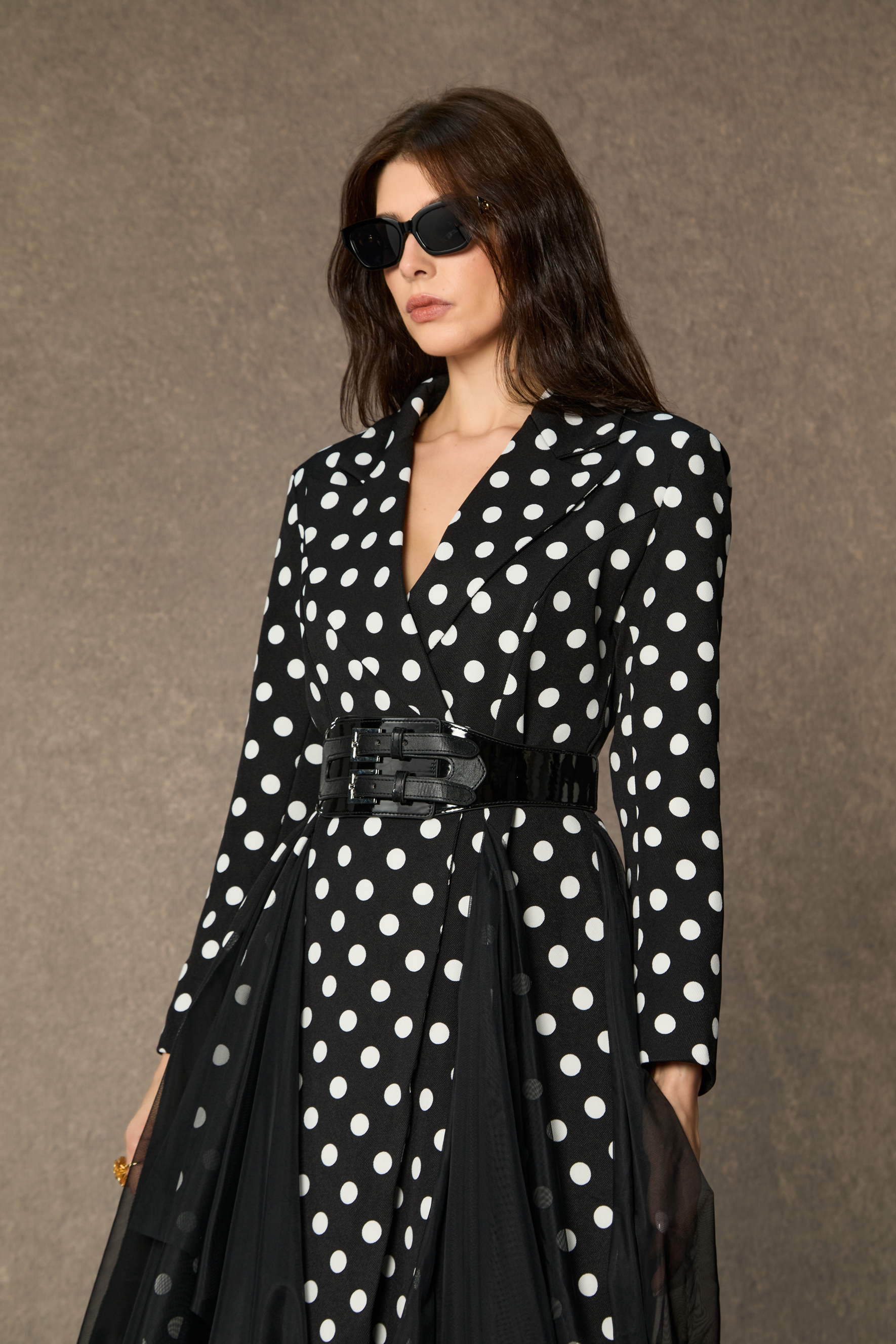 Captivating Aesthetic Black Polka Dot Organza Midi Dress