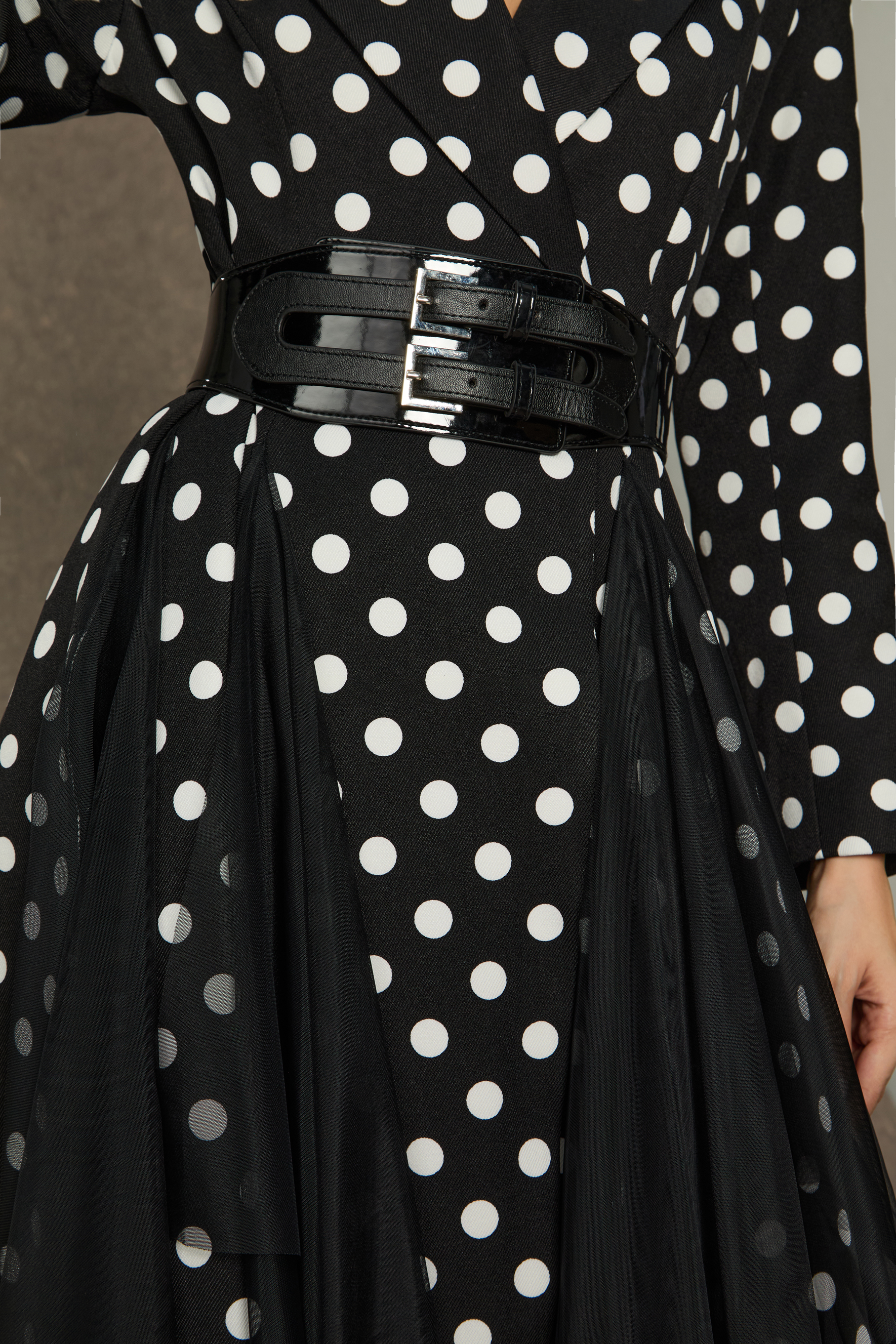 Captivating Aesthetic Black Polka Dot Organza Midi Dress