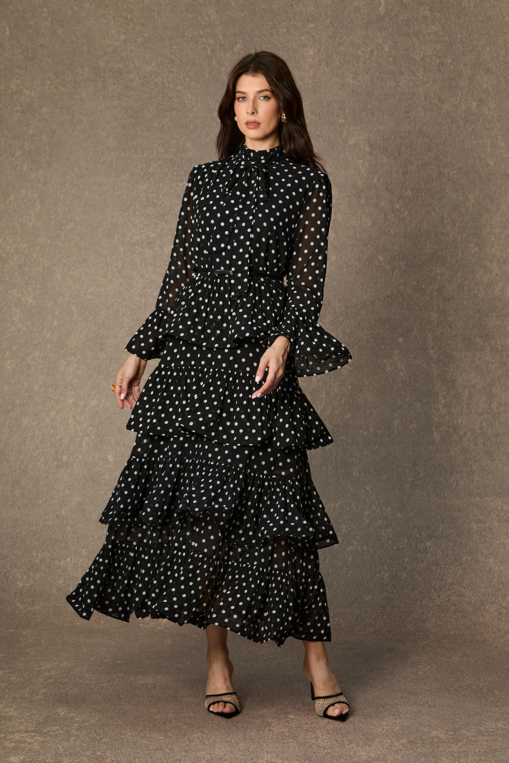 Style Status Black Polka Dot Tiered Ruffle Maxi Dress