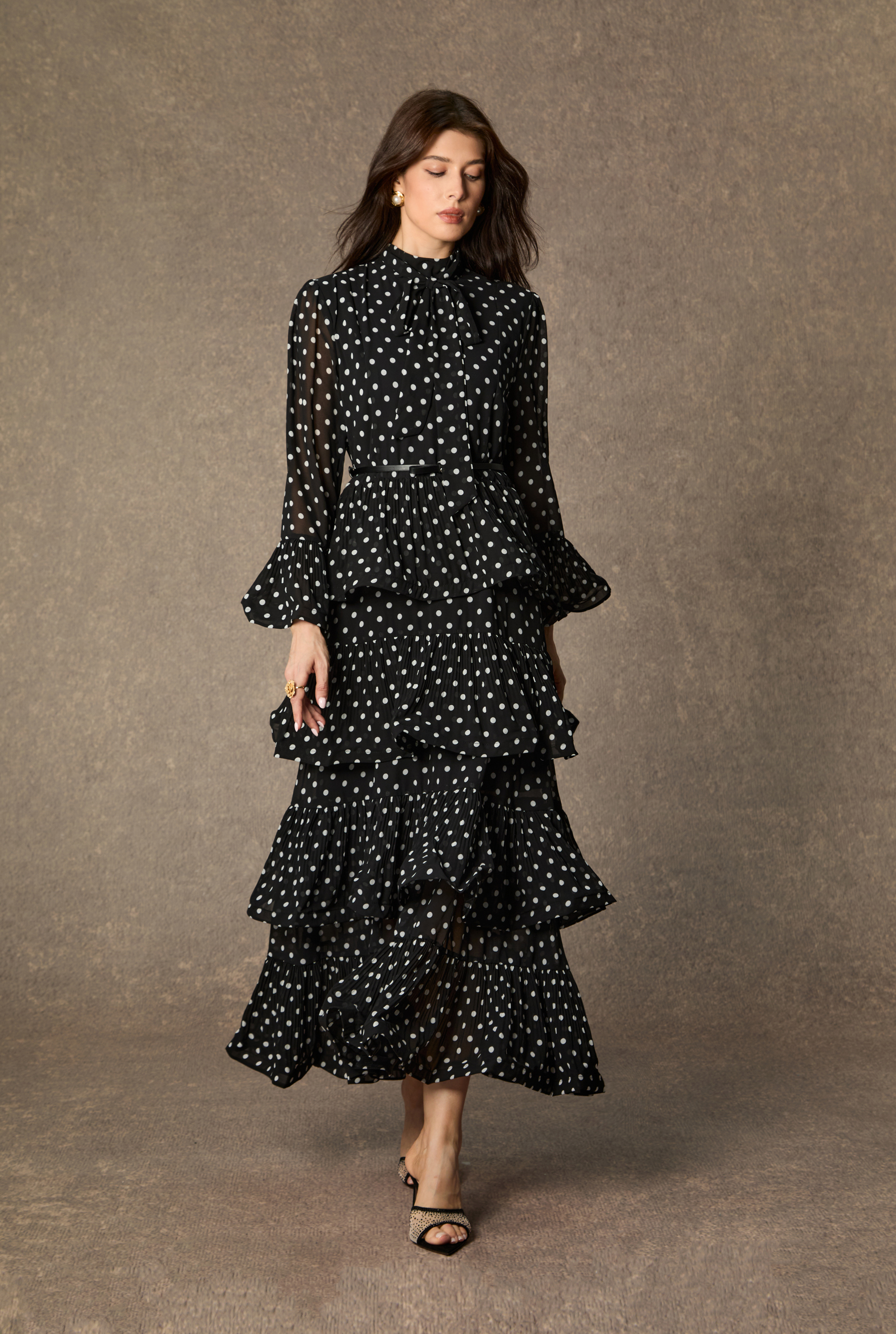 Style Status Black Polka Dot Tiered Ruffle Maxi Dress