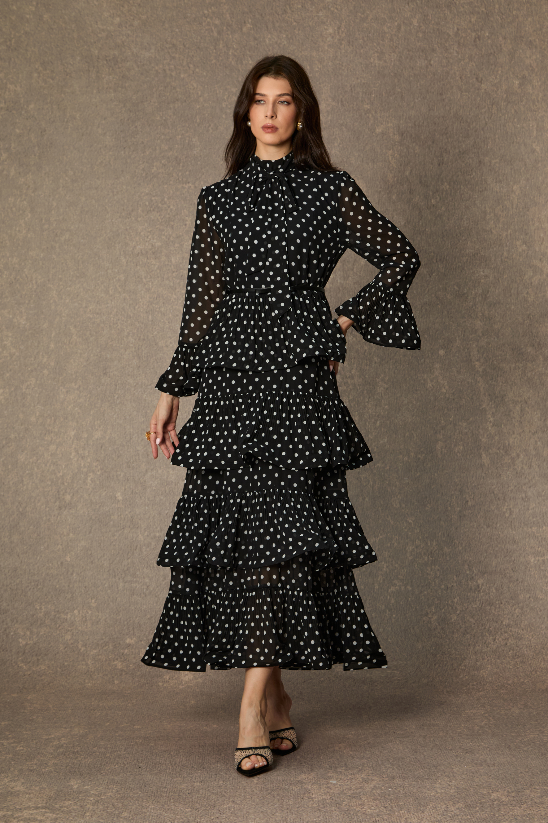Style Status Black Polka Dot Tiered Ruffle Maxi Dress
