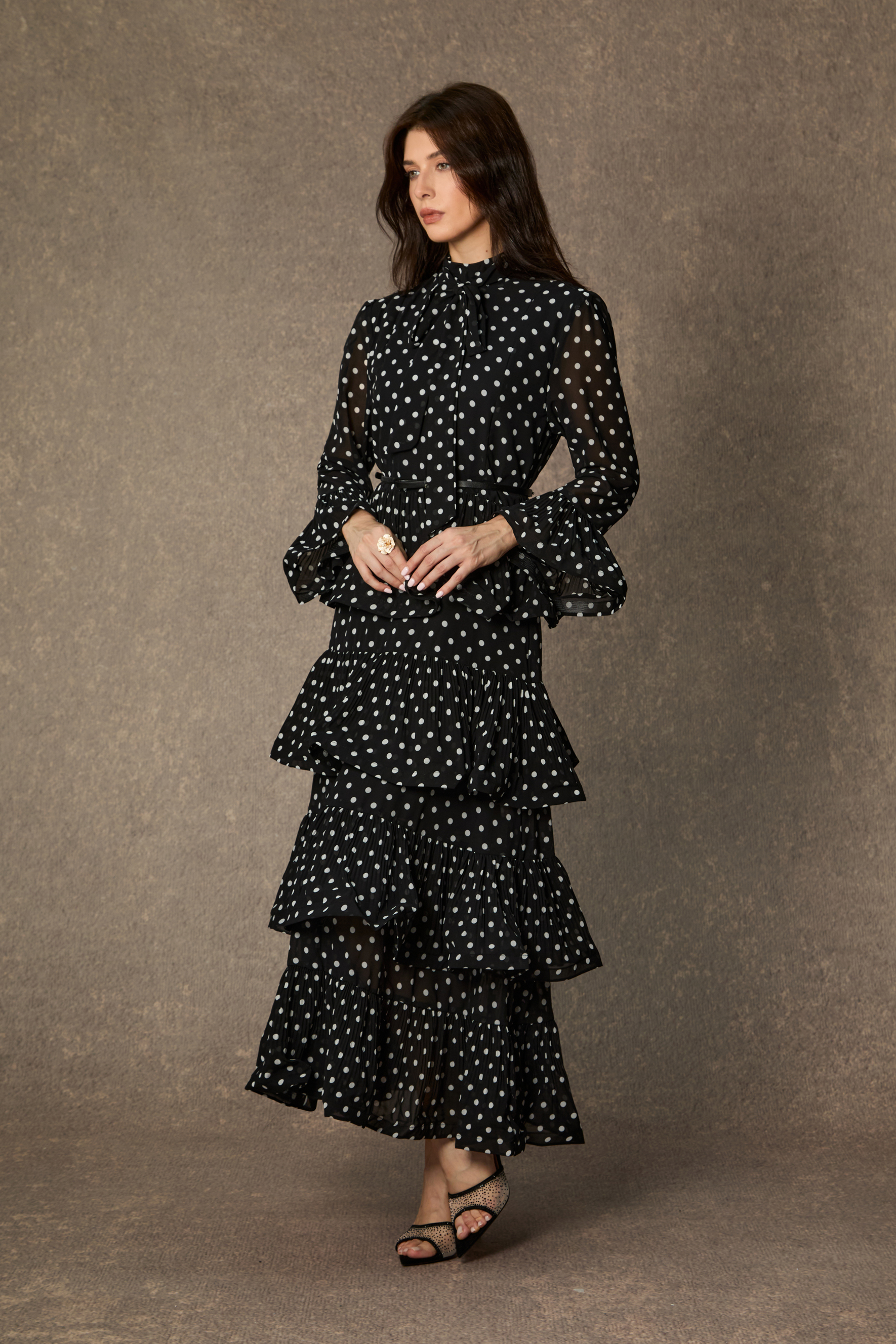 Style Status Black Polka Dot Tiered Ruffle Maxi Dress
