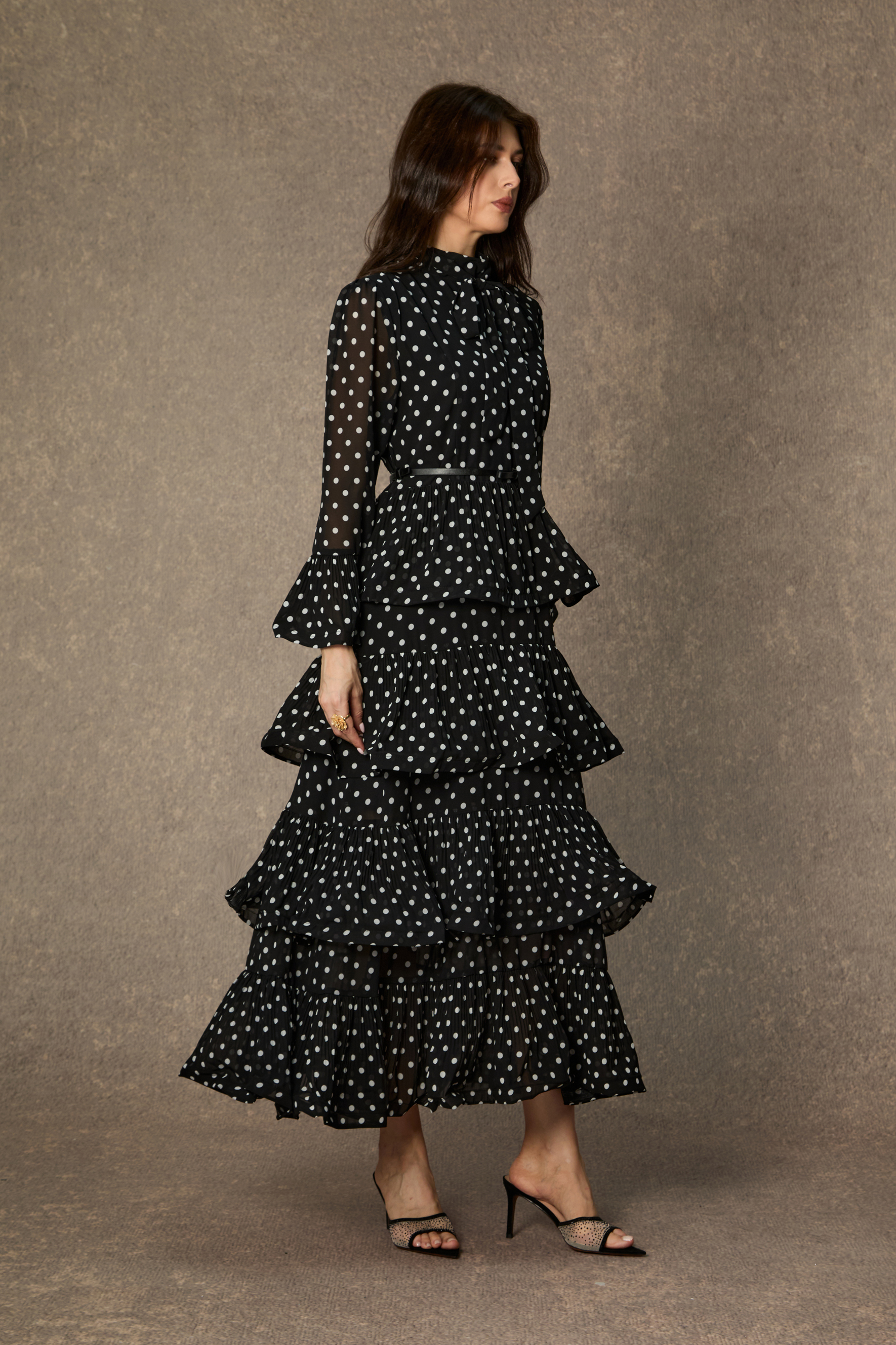 Style Status Black Polka Dot Tiered Ruffle Maxi Dress