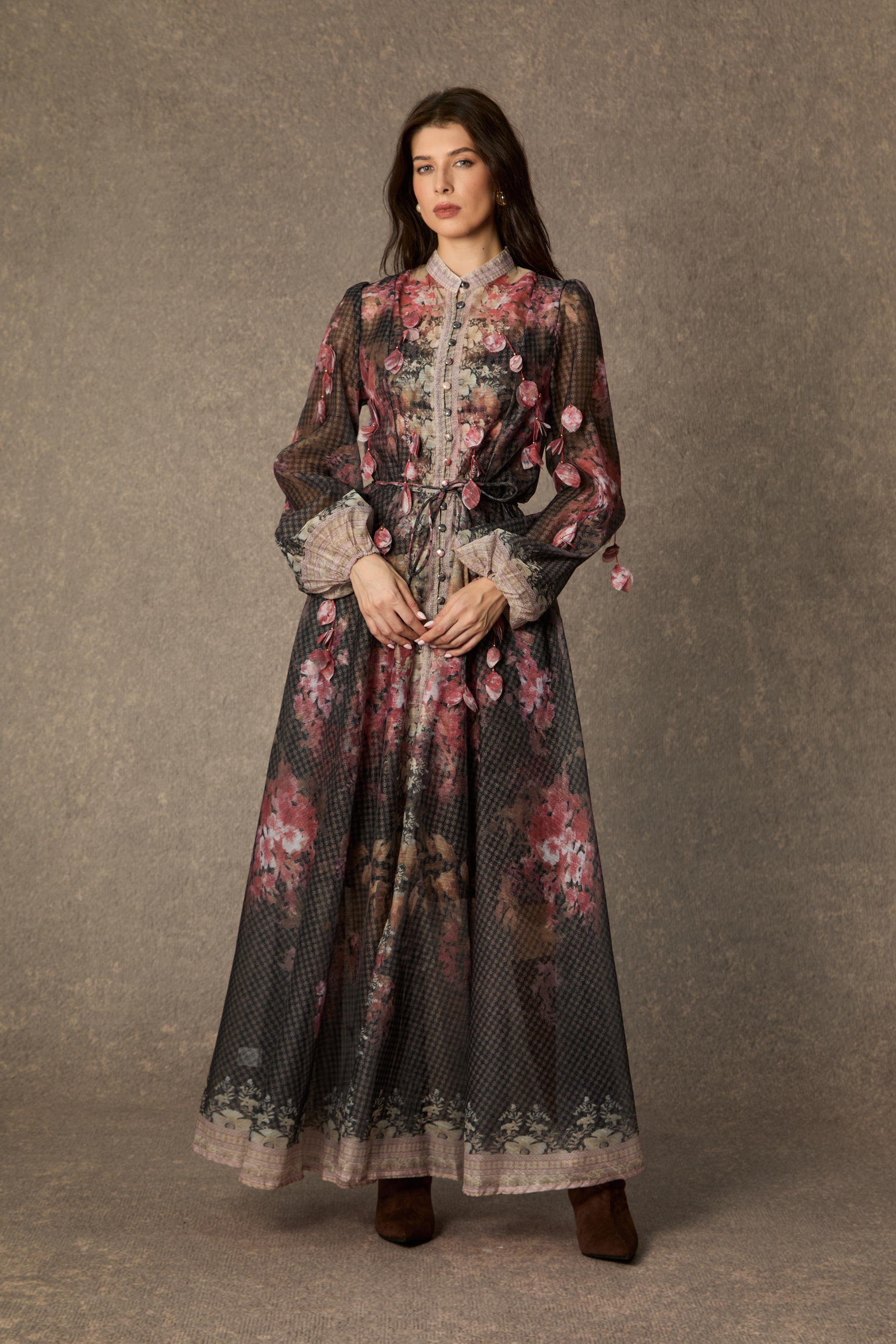 Thriving Poise Black Floral Applique Maxi Dress