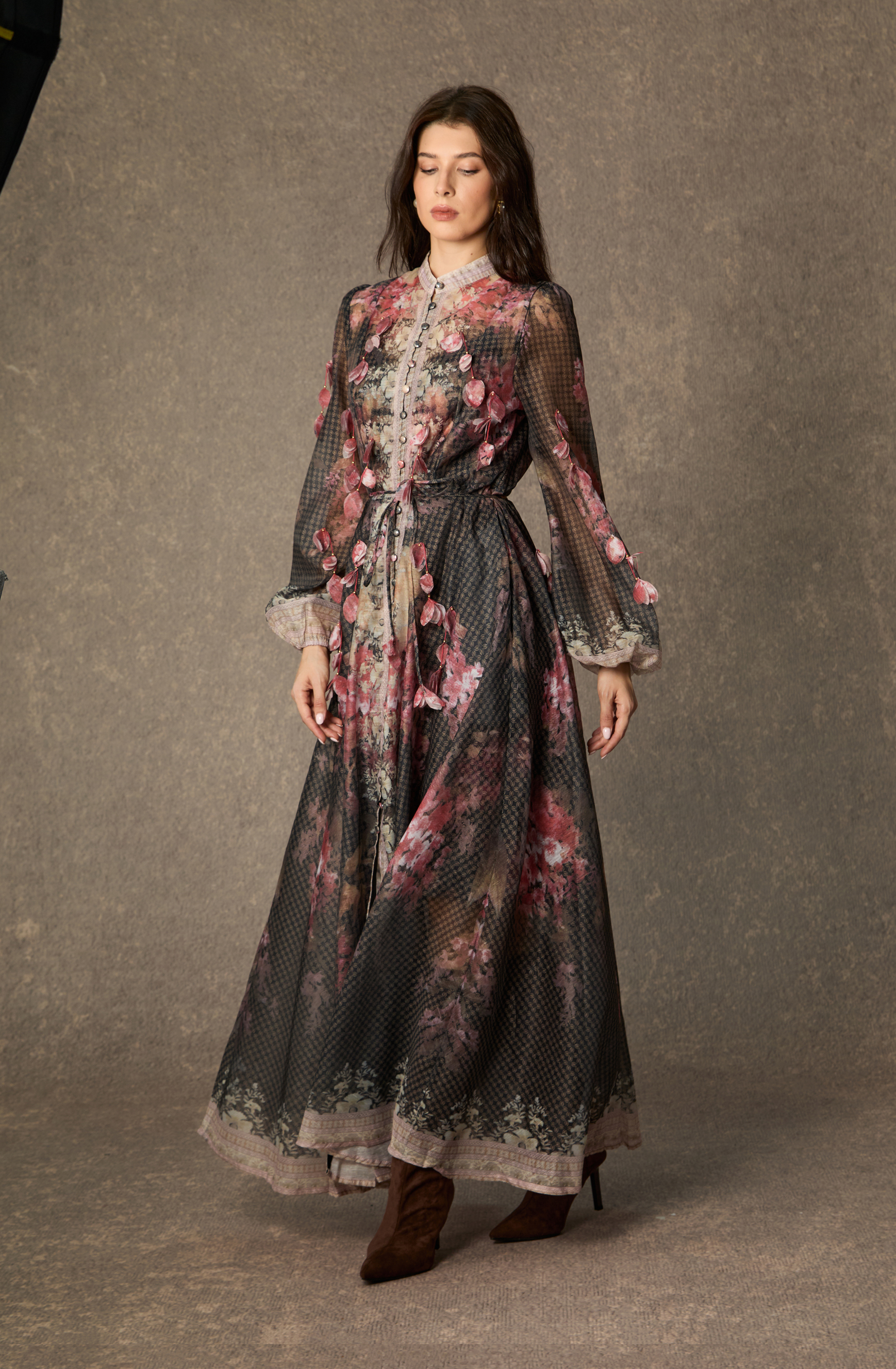 Thriving Poise Black Floral Applique Maxi Dress