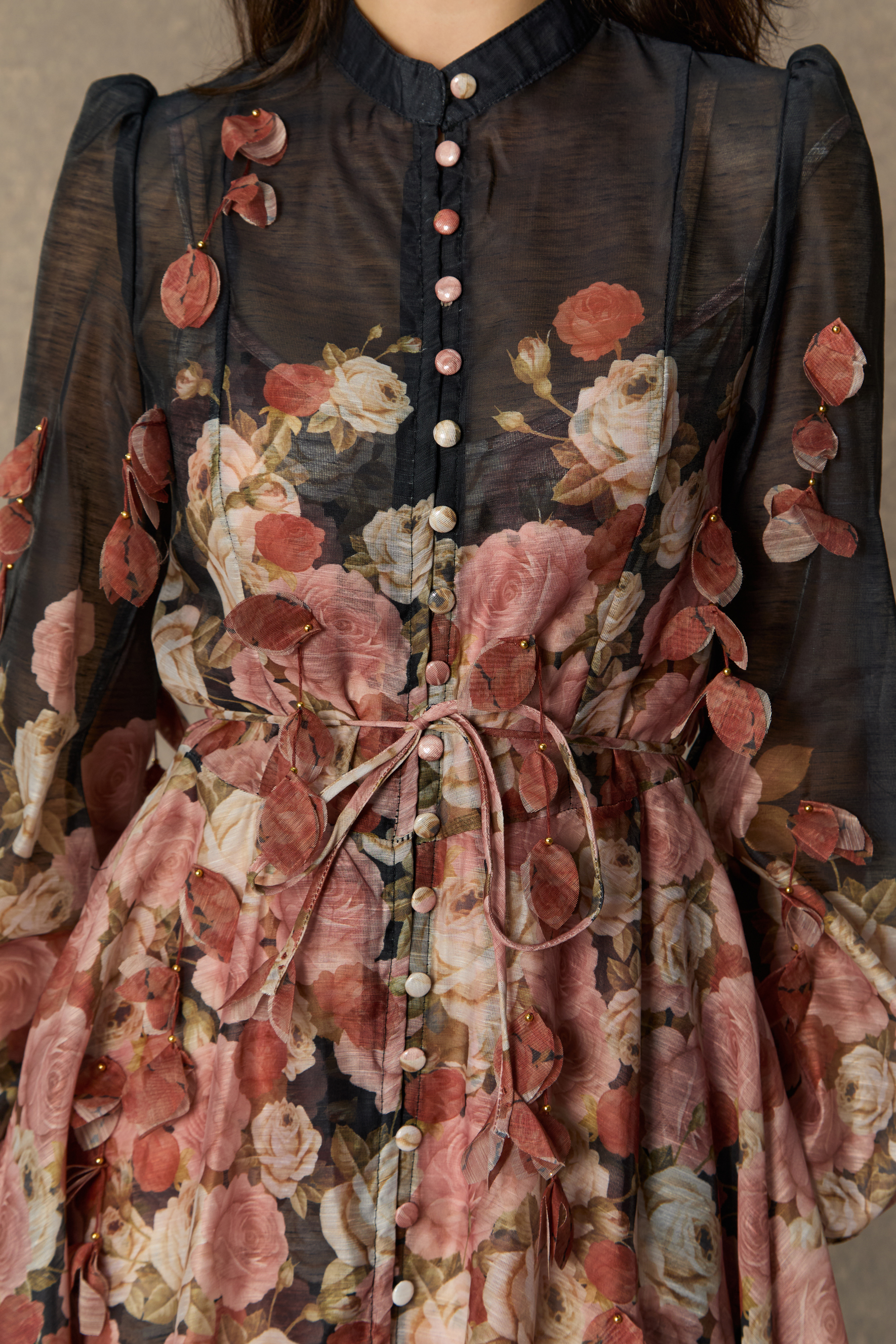 Vie En Rose Black Floral Print Long Sleeve Maxi Dress