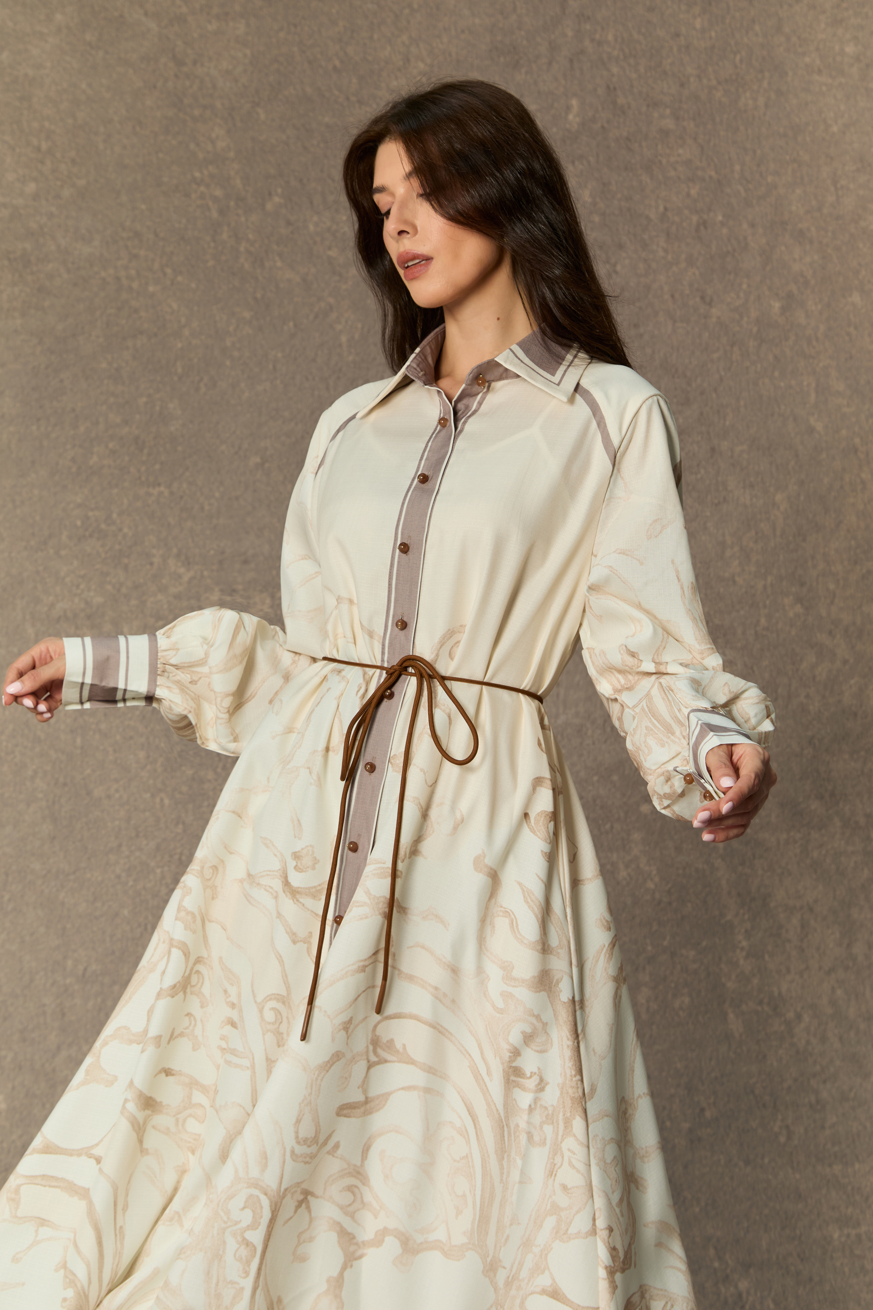Charmed Vibes Beige Floral Print Balloon Sleeve Midi Dress