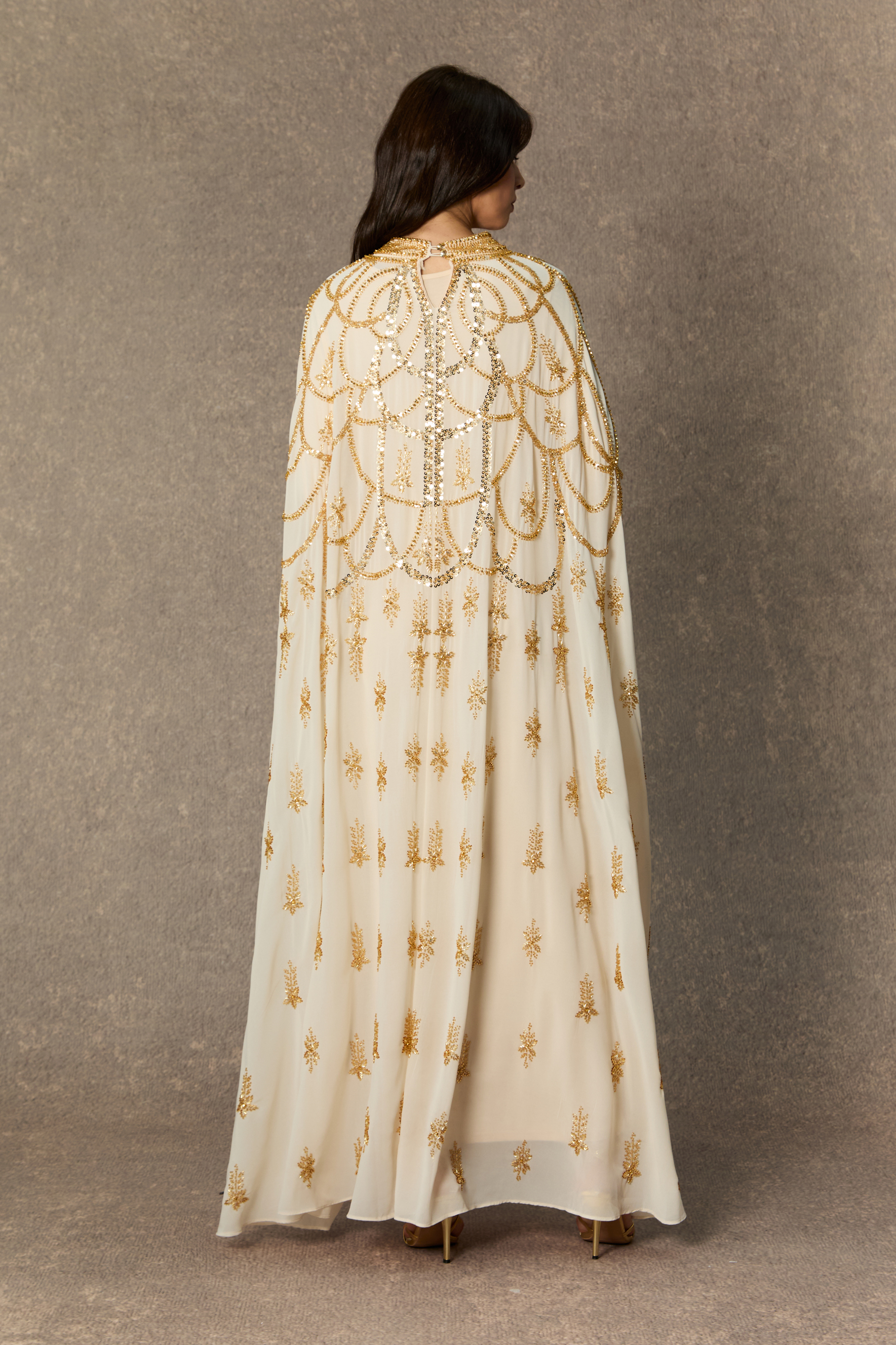 Perfectly Luxurious Beige Sequin Embroidered Maxi Kaftan