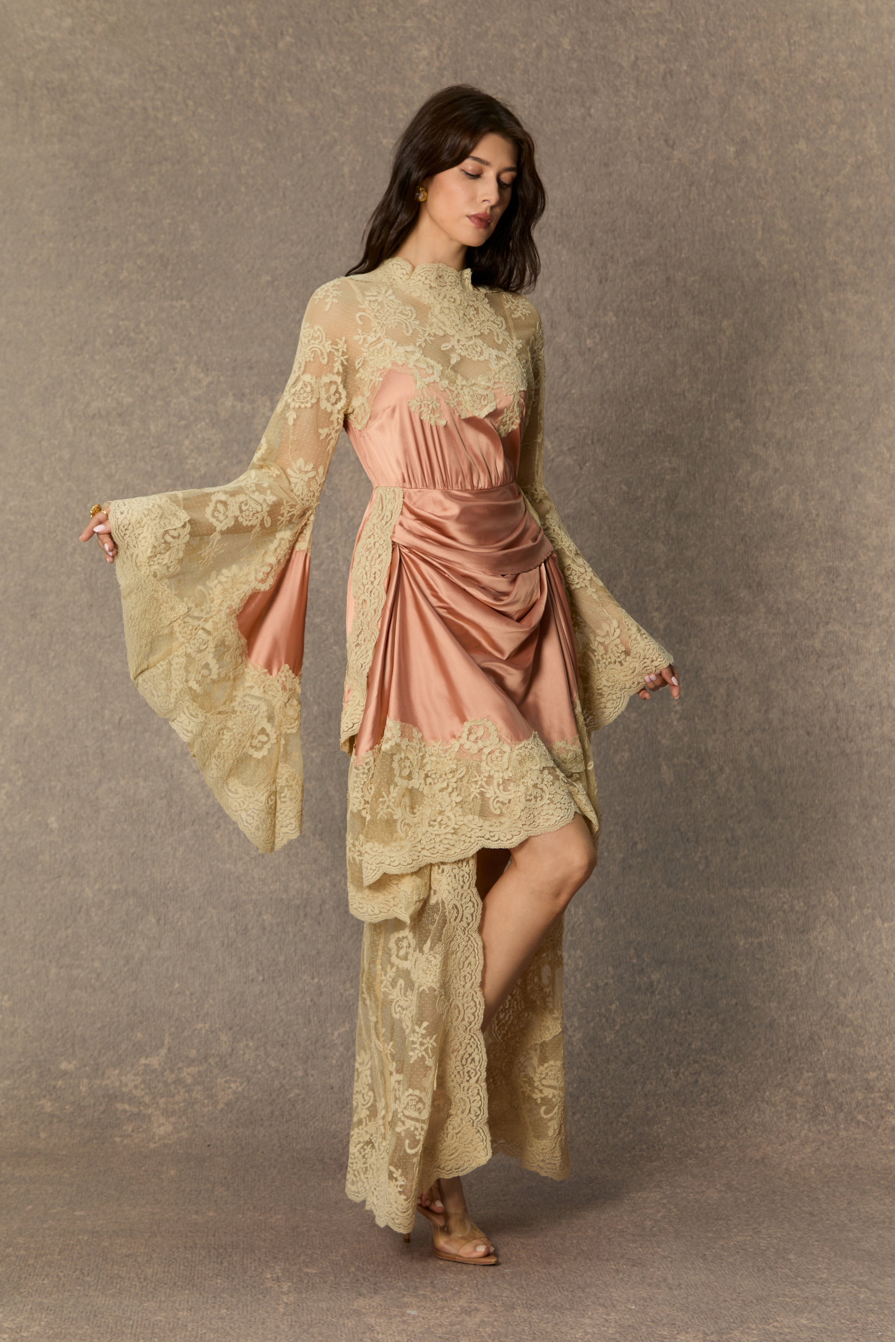 Most Beautiful Day Pink Lace Panel Bell Sleeve Maxi Dress