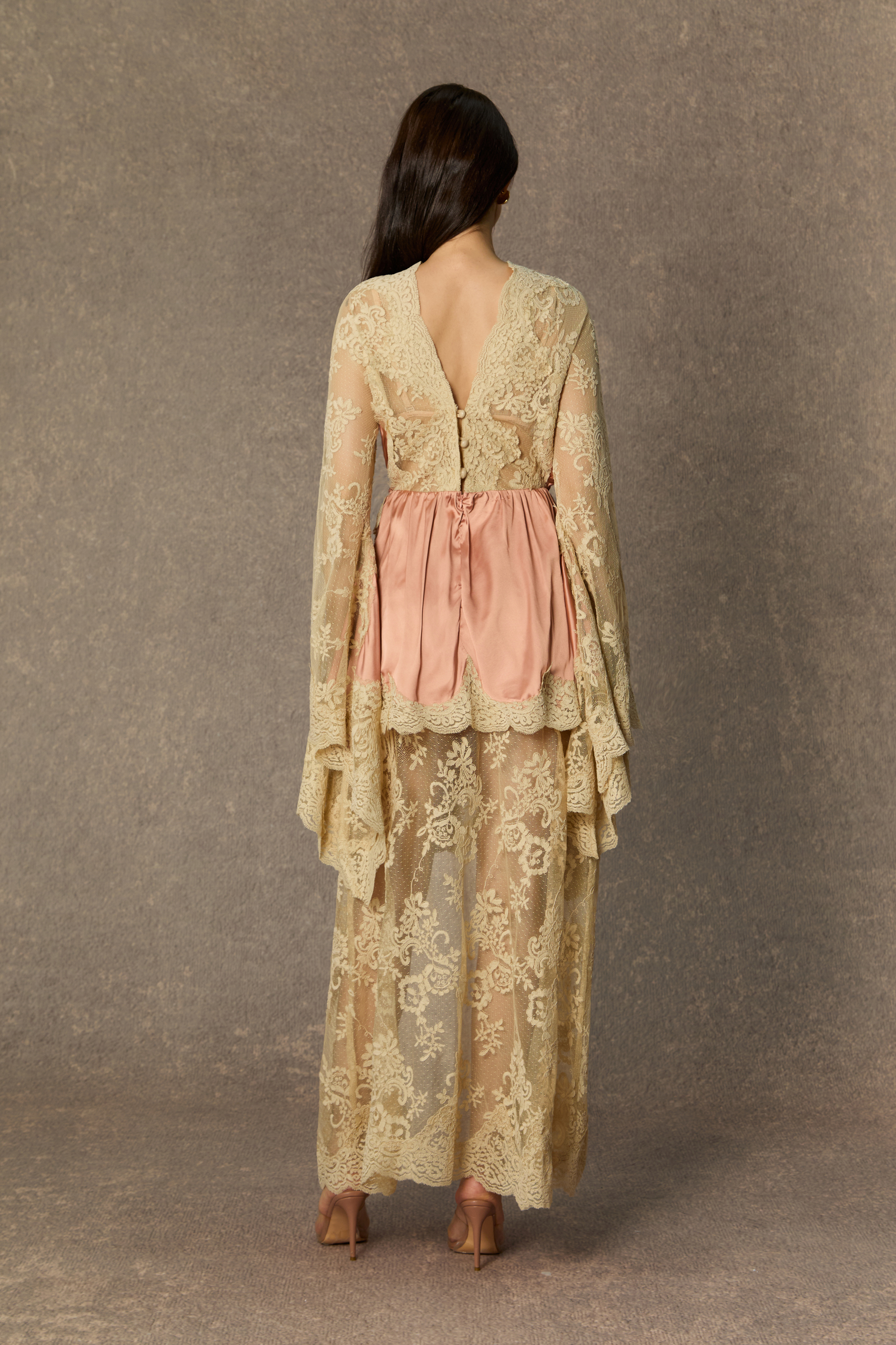 Most Beautiful Day Pink Lace Panel Bell Sleeve Maxi Dress