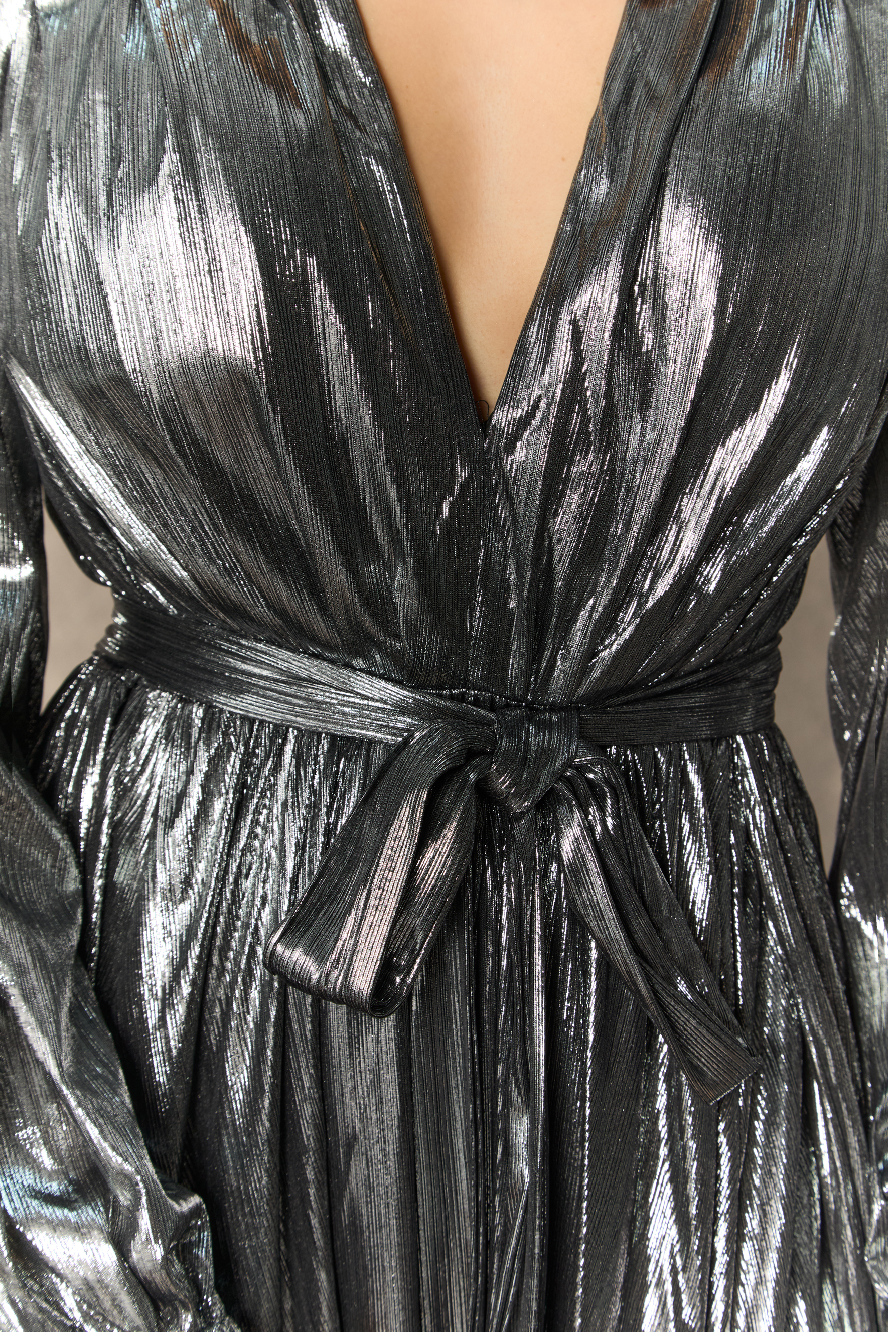 Stylish Invitation Silver Plunging V‑Neck Maxi Dress